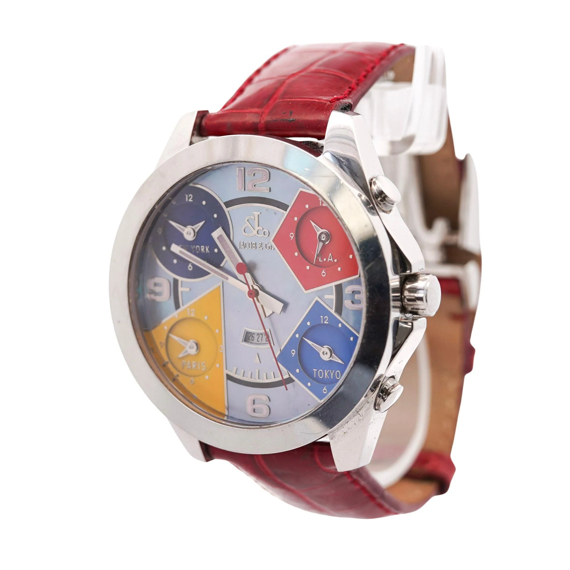 Jacob & Co. Five Time Zone Mother of Pearl 47mm Alligator Leather Watch - Image 4