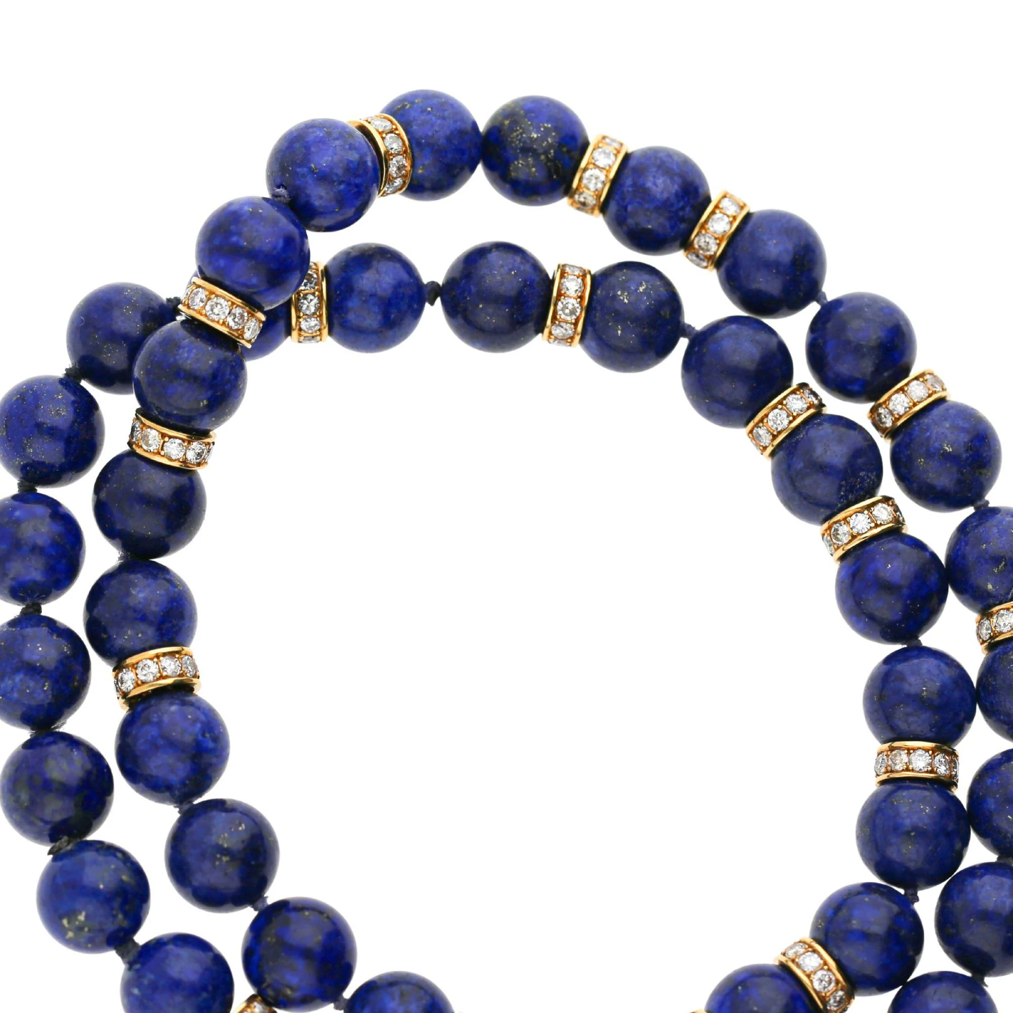 Lapis Lazuli Bead with Diamond Rondelles 18K Yellow Gold Necklace & Bracelet Set - Image 5