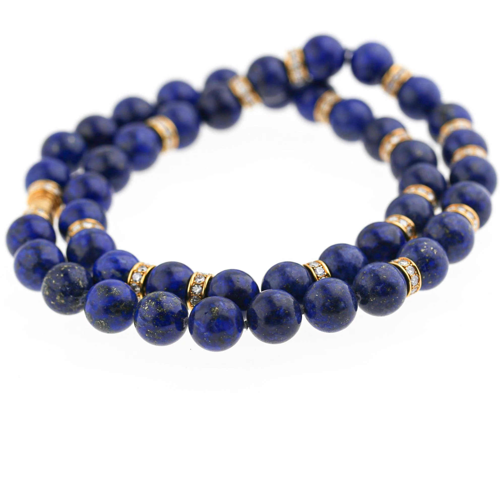 Lapis Lazuli Bead with Diamond Rondelles 18K Yellow Gold Necklace & Bracelet Set - Image 6