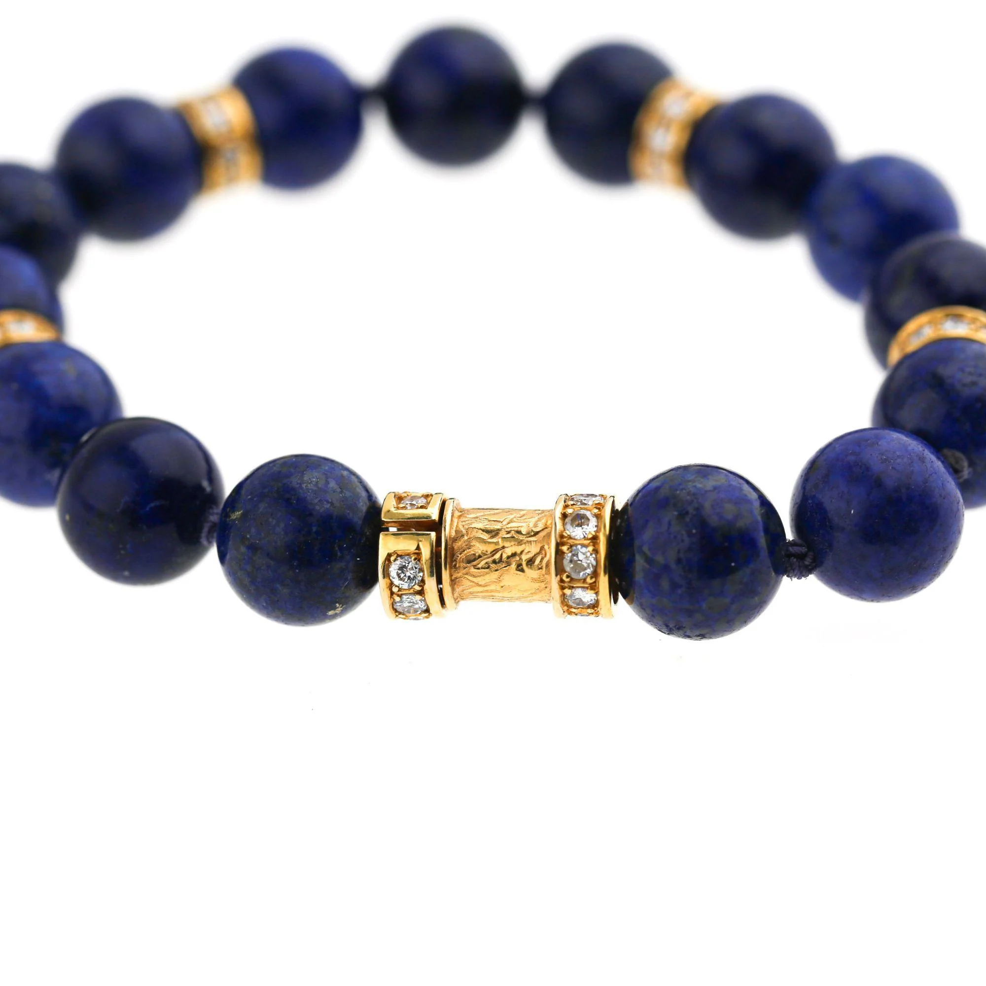 Lapis Lazuli Bead with Diamond Rondelles 18K Yellow Gold Necklace & Bracelet Set - Image 8