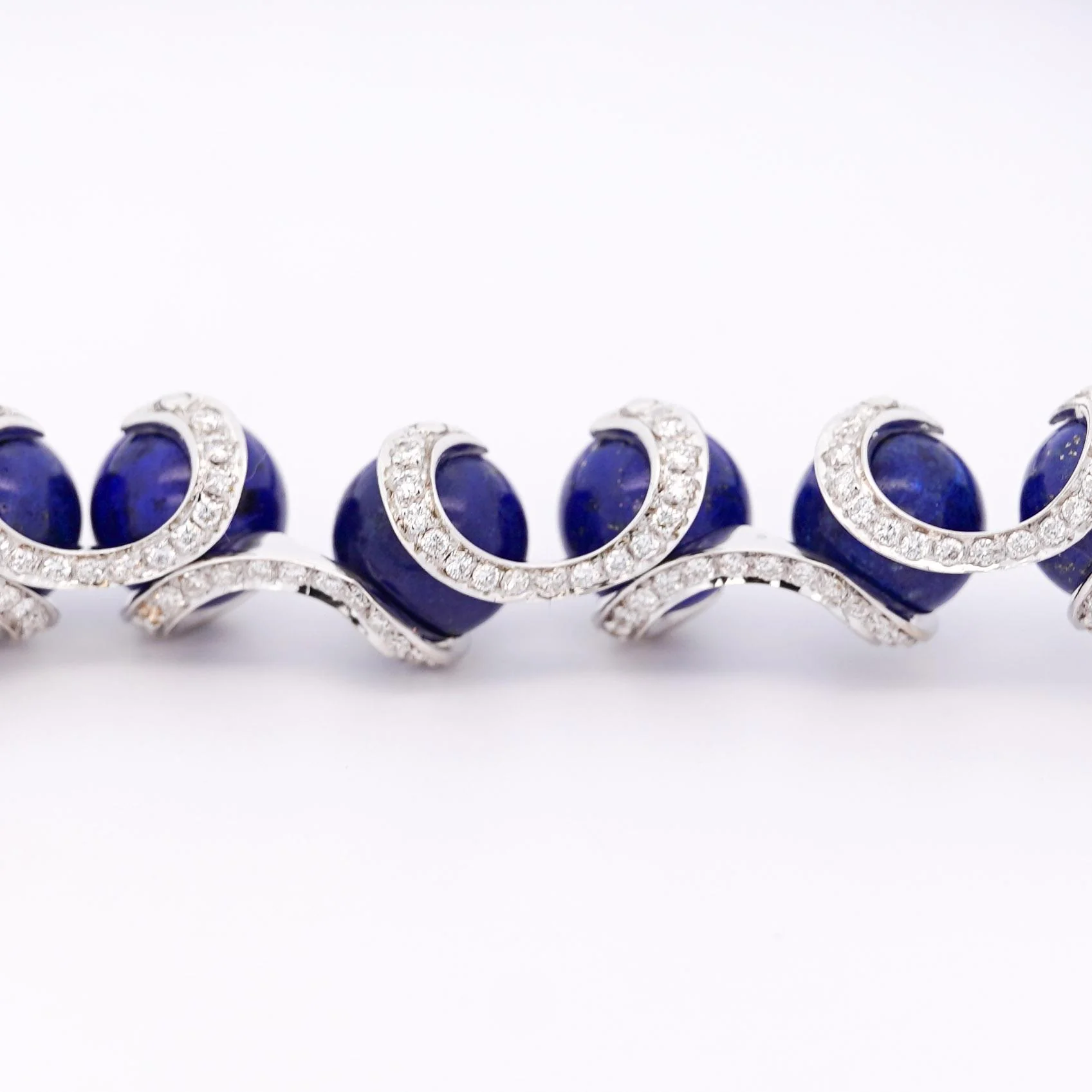 Lapis Lazuli Ball and Diamond 18K White Gold Choker Necklace Signed BIBIGI - Image 6