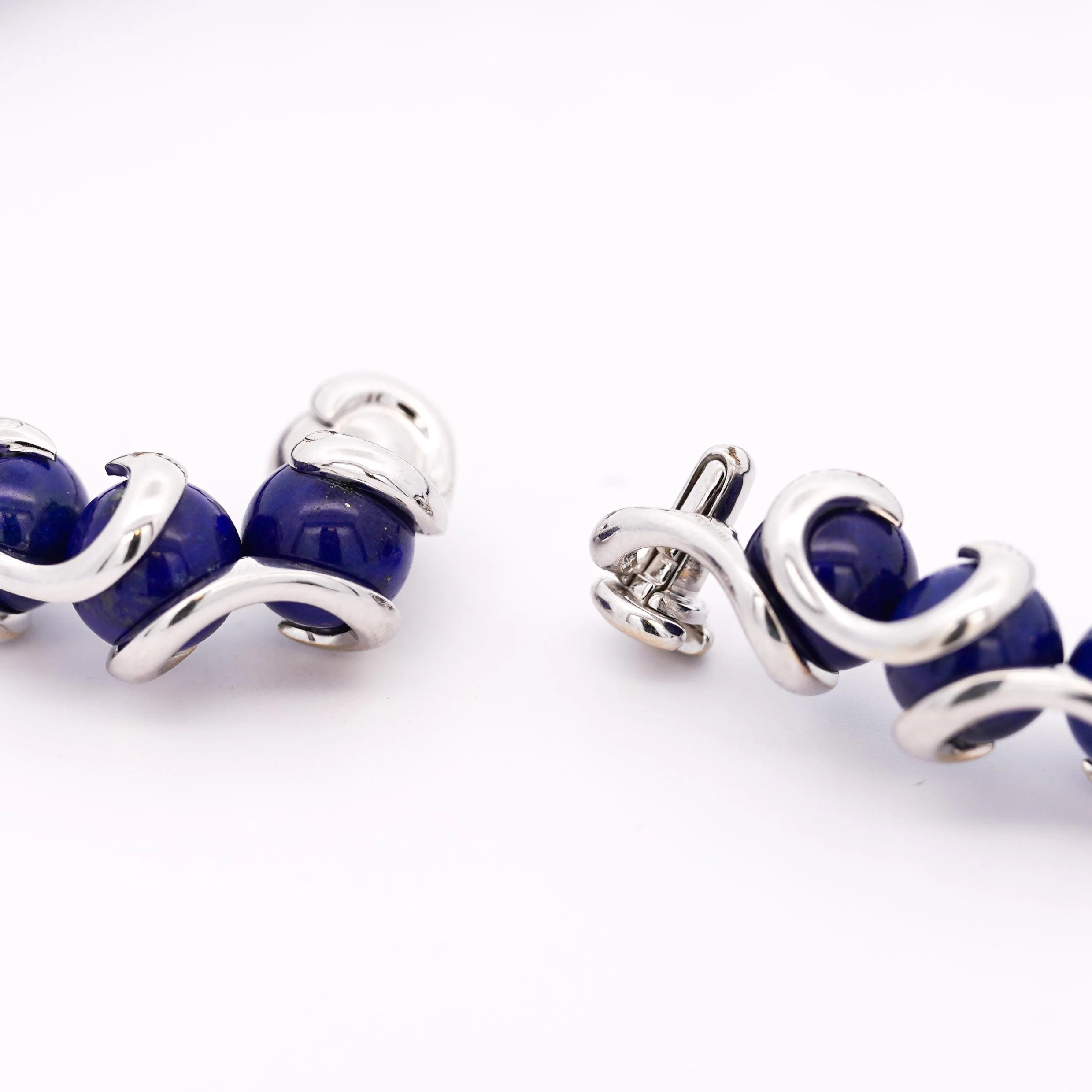 Lapis Lazuli Ball and Diamond 18K White Gold Choker Necklace Signed BIBIGI - Image 7