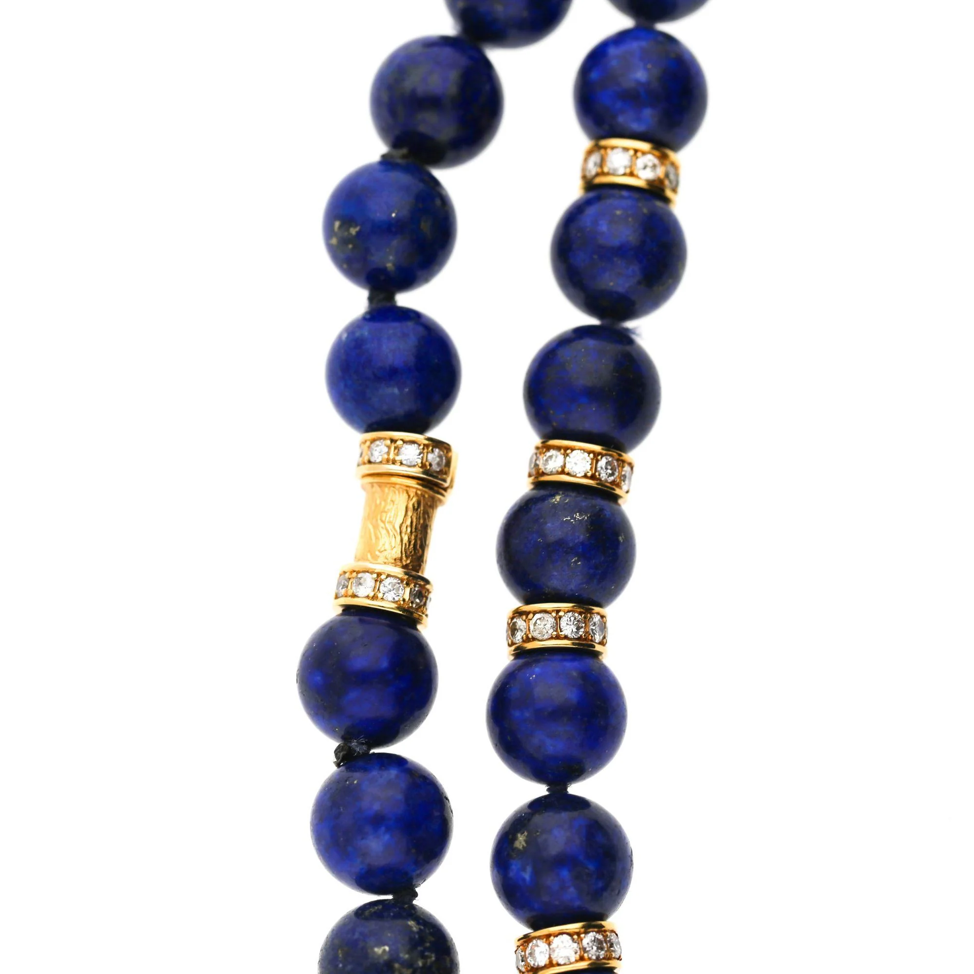 Lapis Lazuli with Diamond Rondelle Spacers 18K Yellow Gold Bead Necklace - Image 5