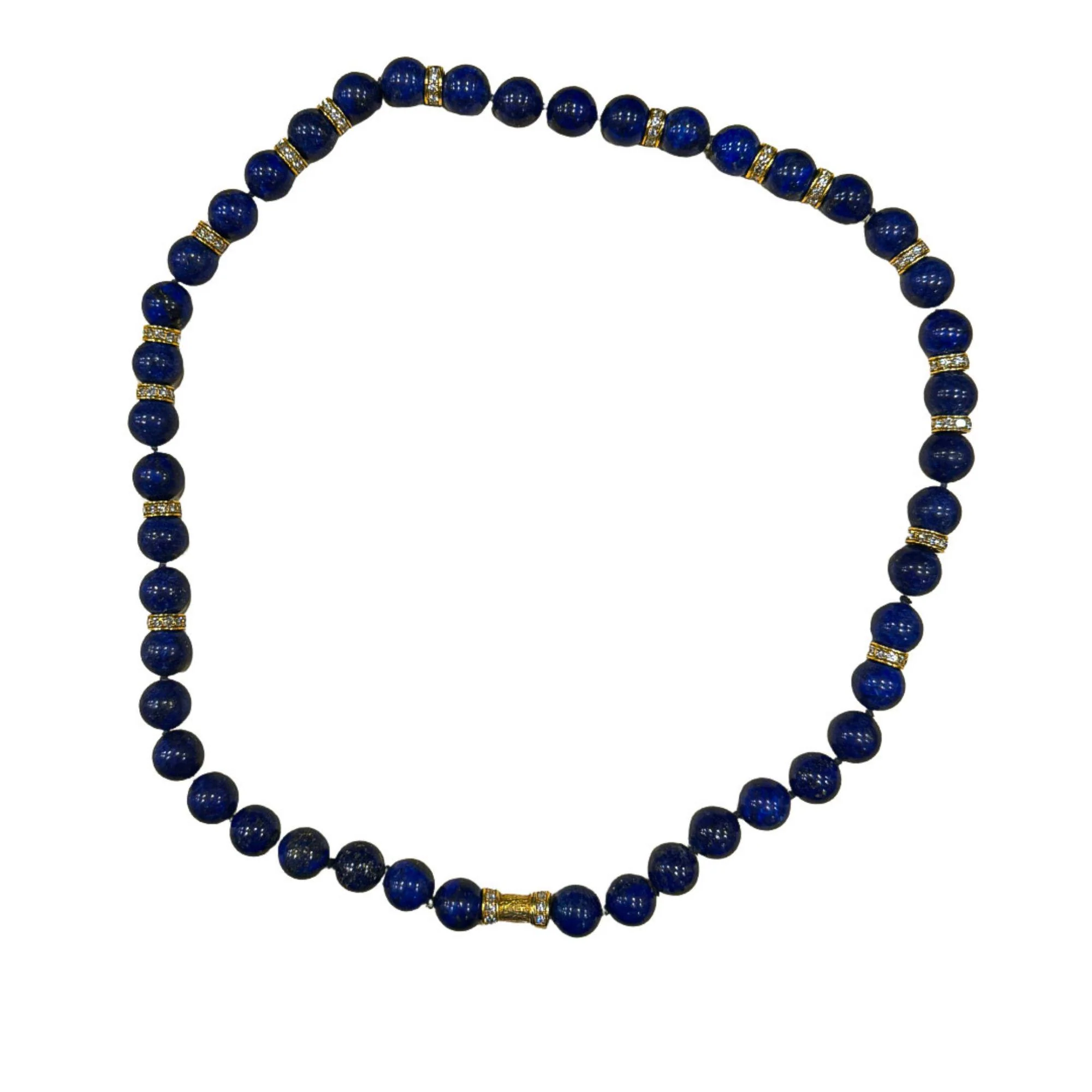 Lapis Lazuli with Diamond Rondelle Spacers 18K Yellow Gold Bead Necklace - Image 6