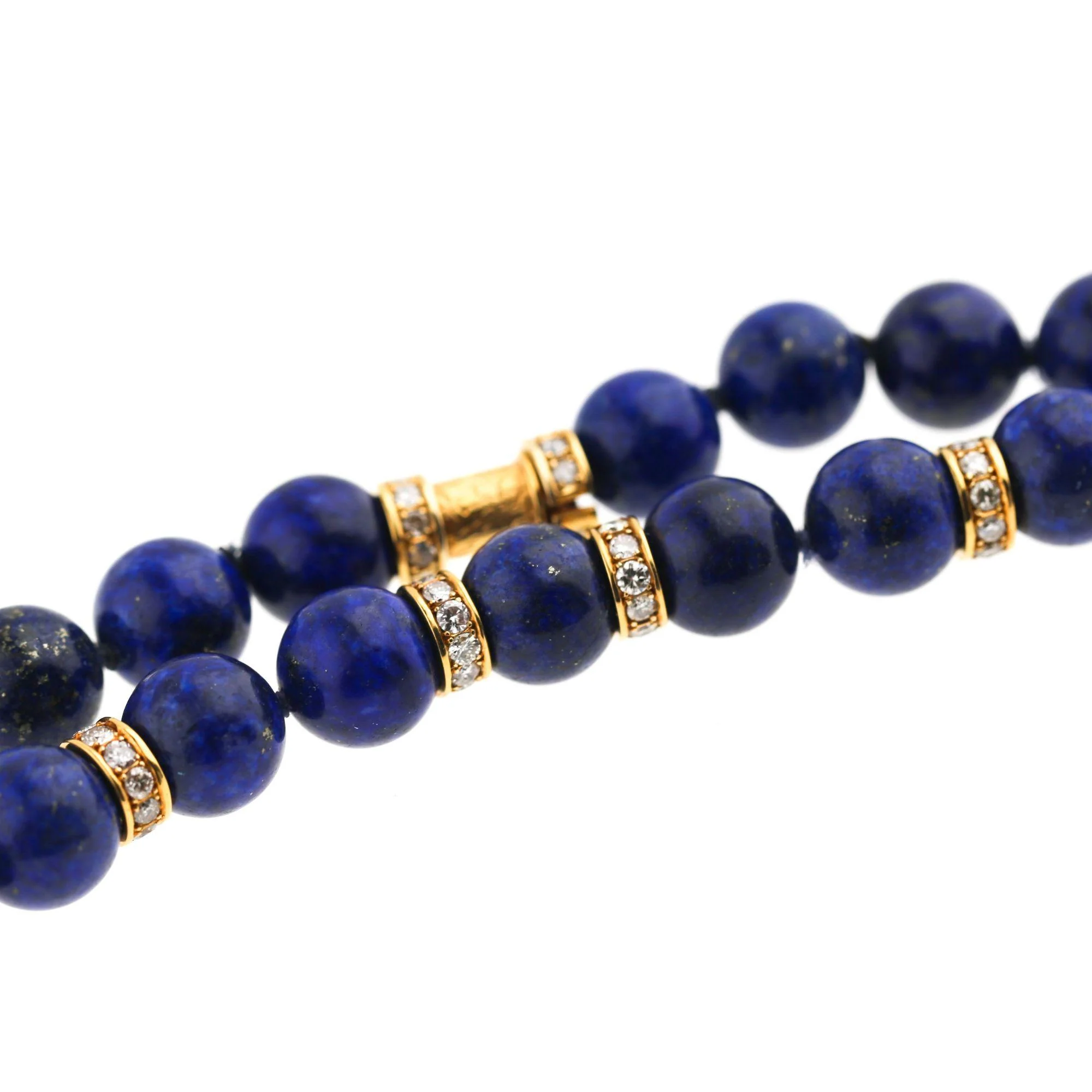 Lapis Lazuli with Diamond Rondelle Spacers 18K Yellow Gold Bead Necklace - Image 7