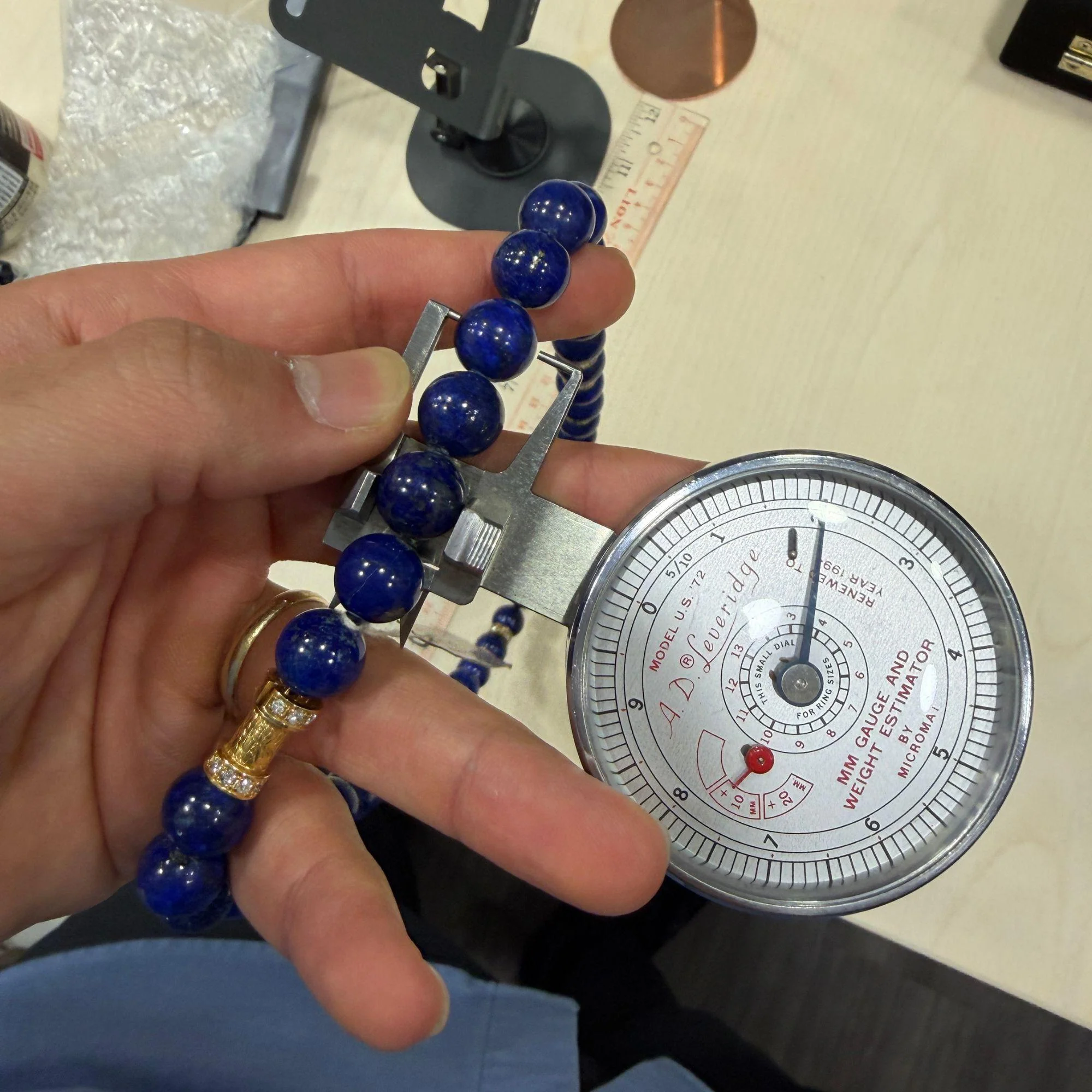 Lapis Lazuli with Diamond Rondelle Spacers 18K Yellow Gold Bead Necklace - Image 8