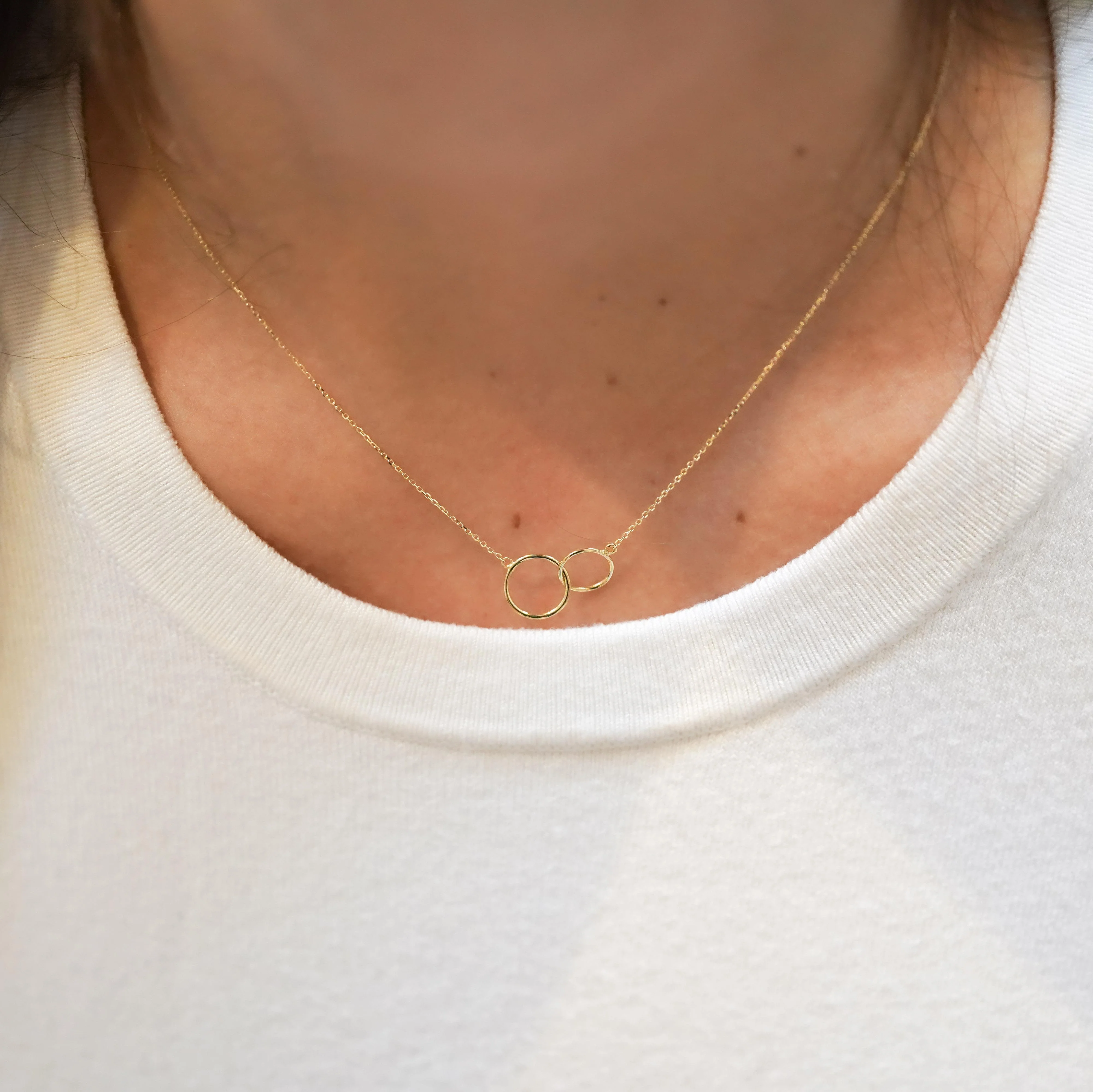 Locking Double Circle 14K Solid Gold Chain Necklace - Image 2