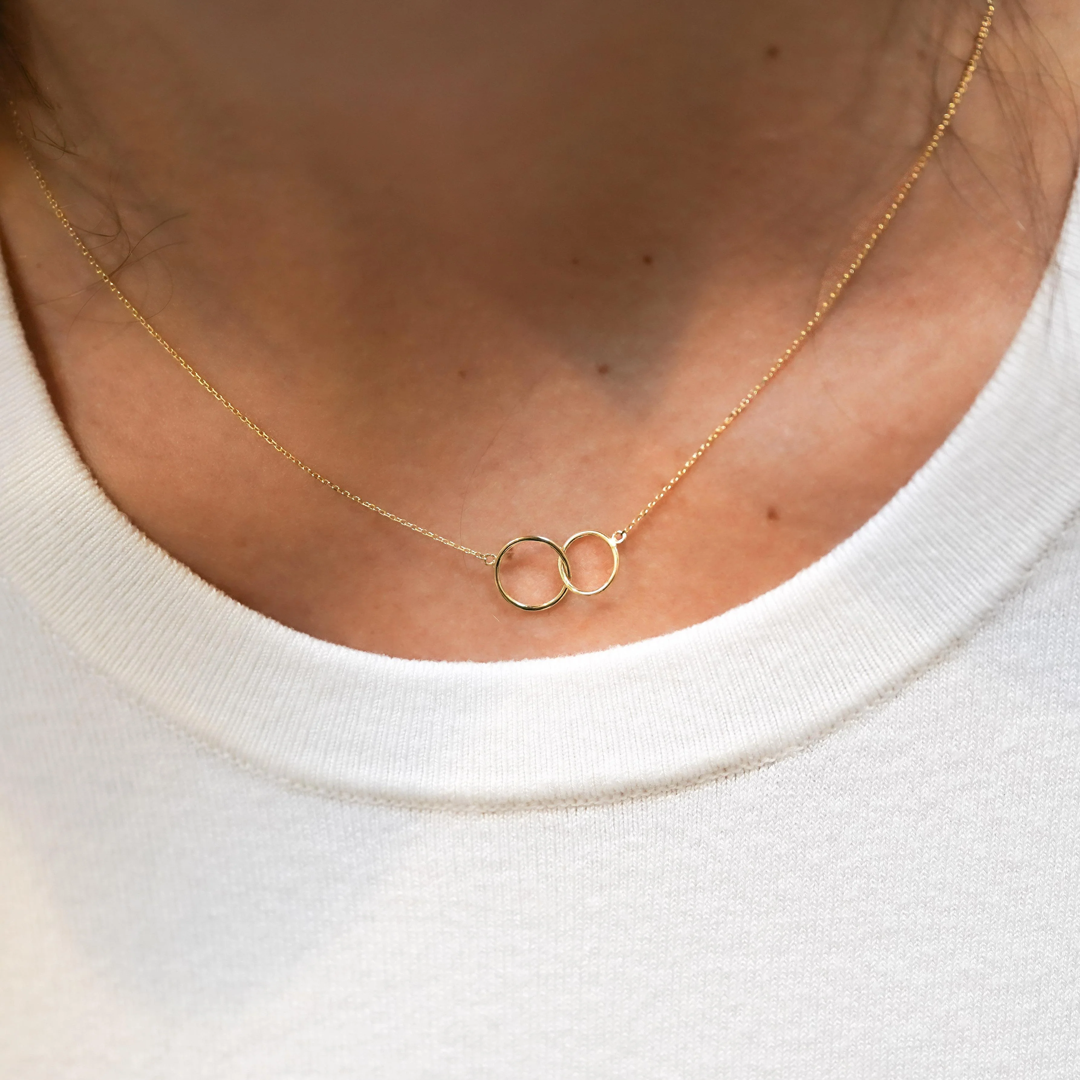 Locking Double Circle 14K Solid Gold Chain Necklace - Image 3
