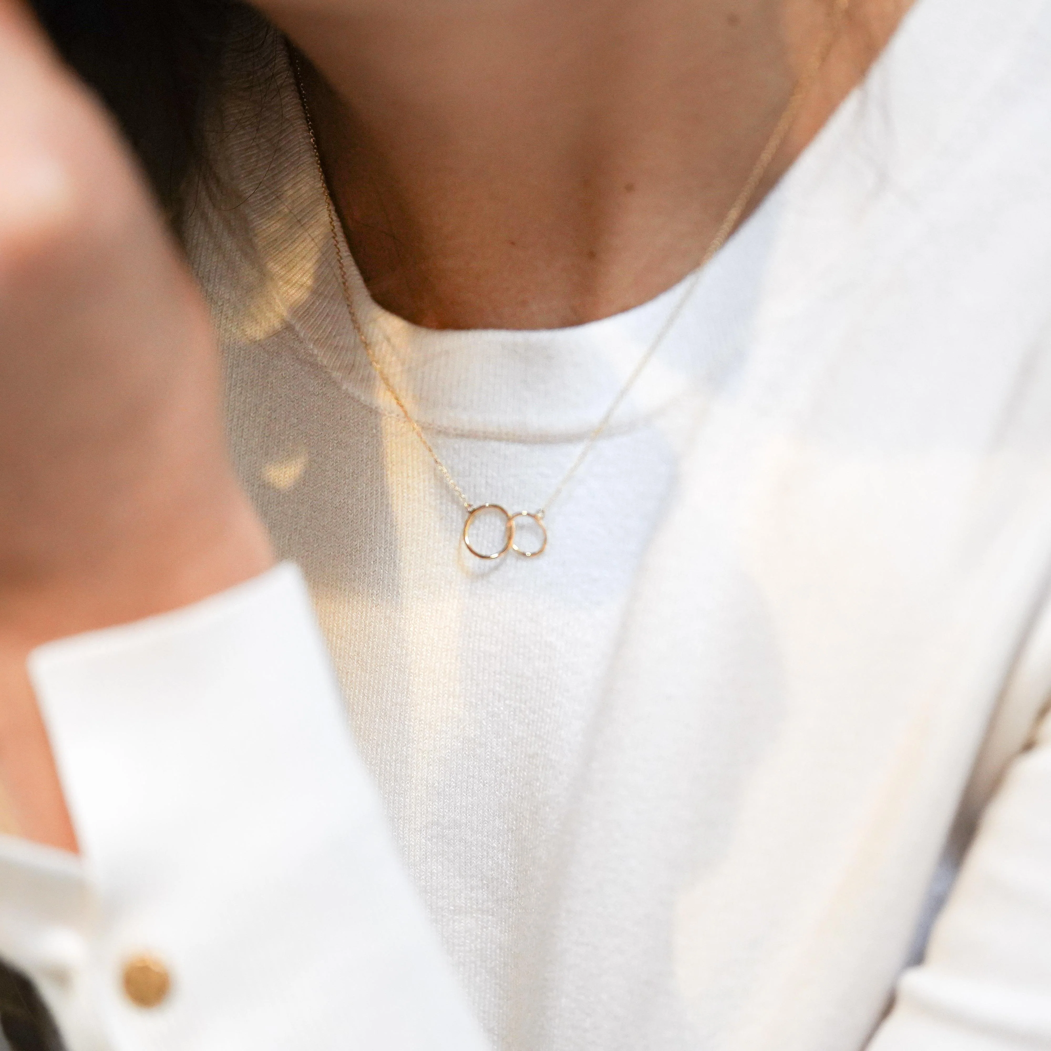 Locking Double Circle 14K Solid Gold Chain Necklace - Image 4