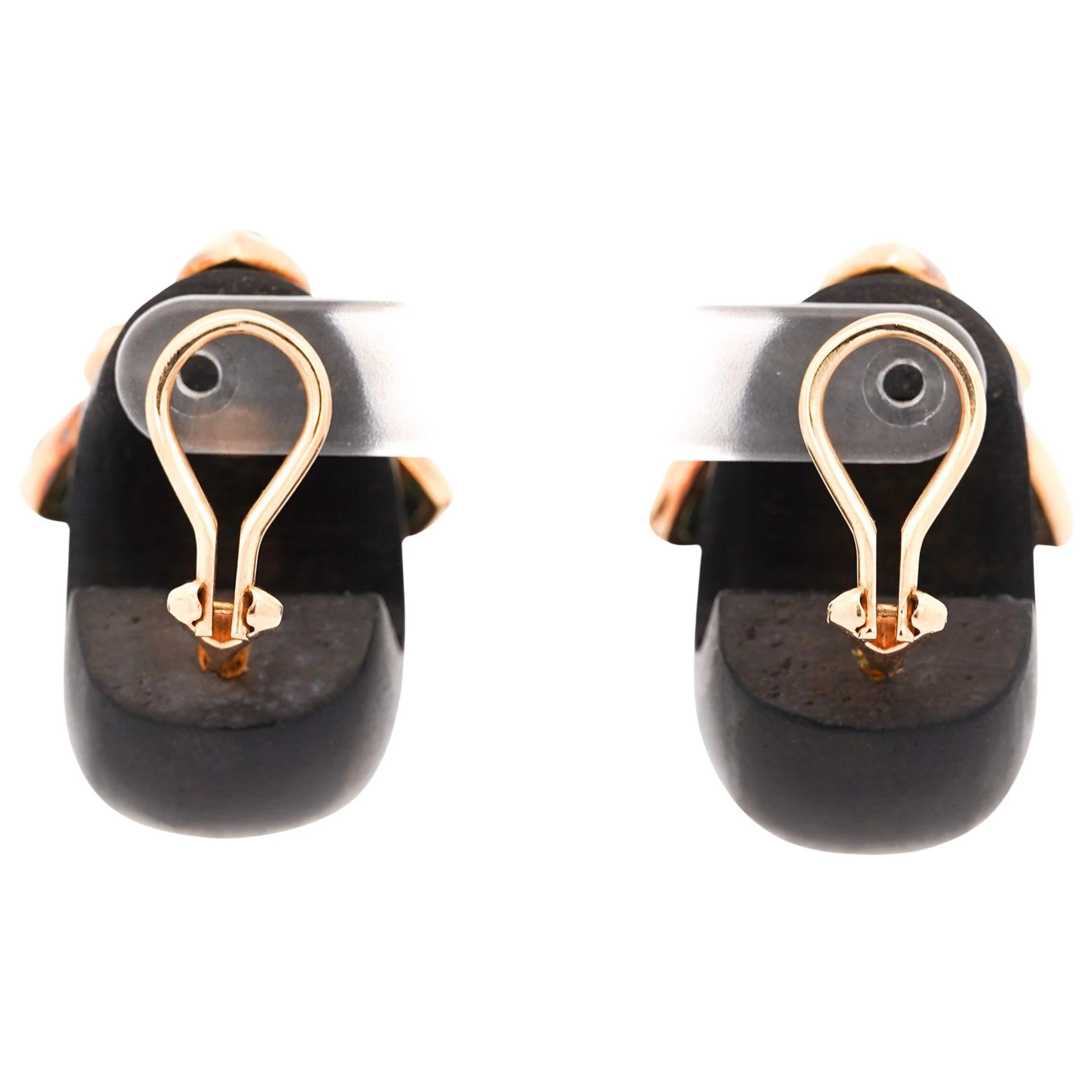 L'OREE DU BOIS Ebony Wood Coral Amethyst 18K Gold Designer Clip On Earrings - Image 4