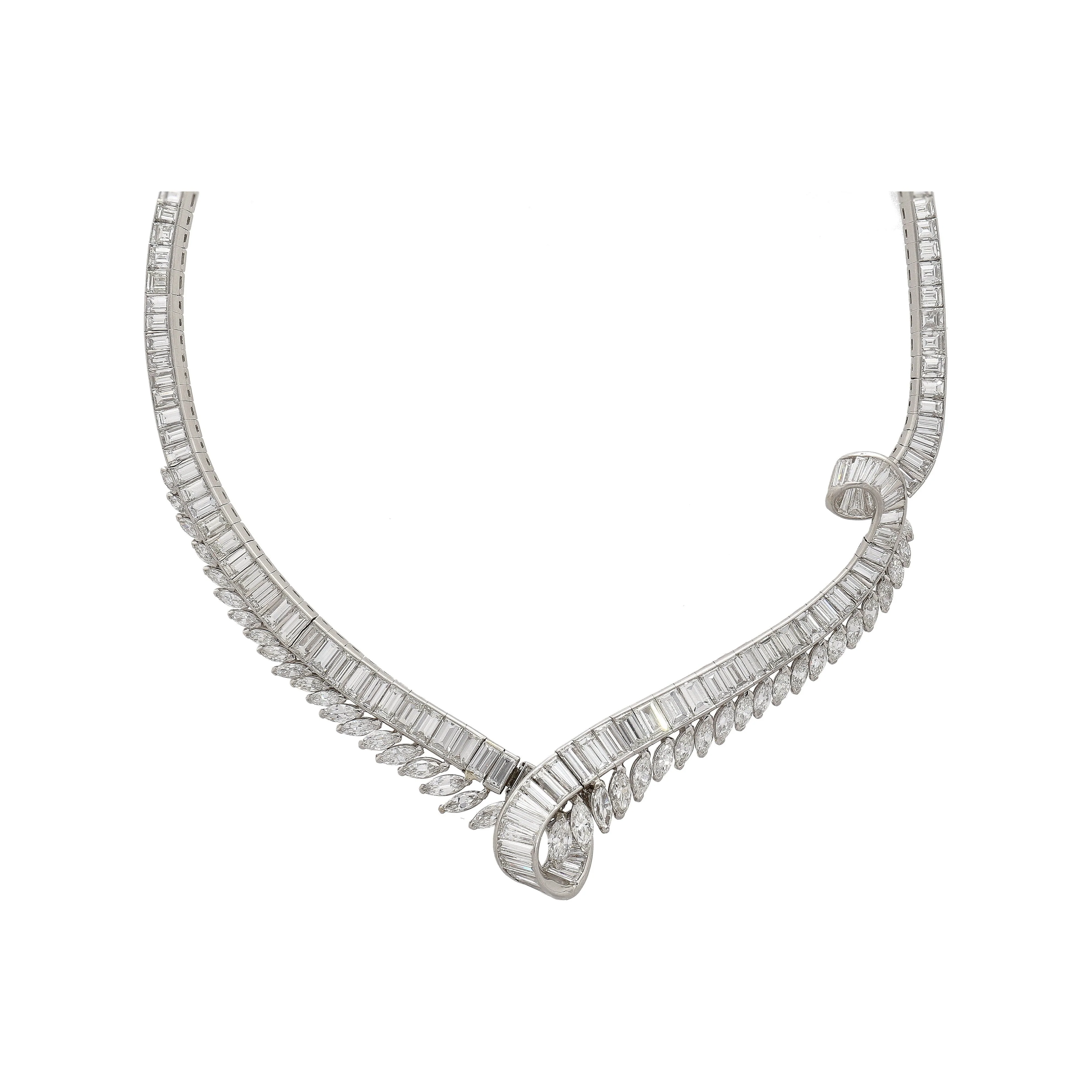 40 Carat Marquise And Baguette Cut Diamond Chandelier Platinum Choker Necklace - Image 8