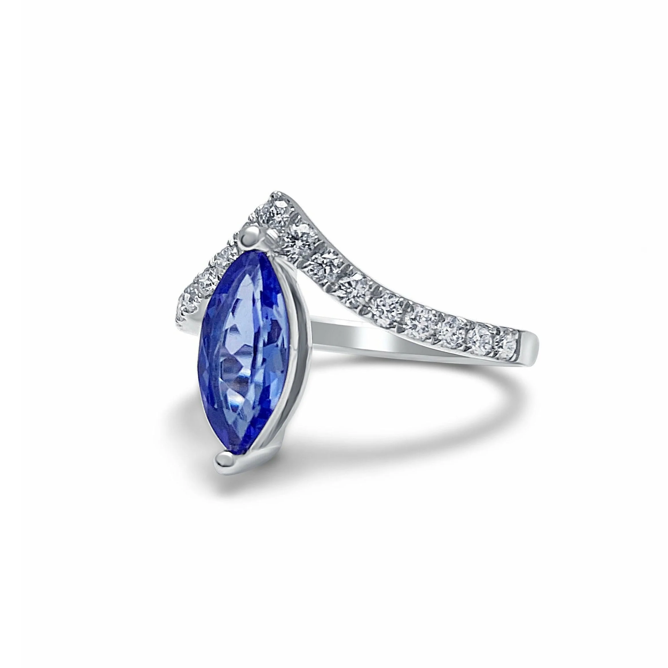 Marquise Cut Tanzanite Curved Ring in 18k White Gold - Image 3