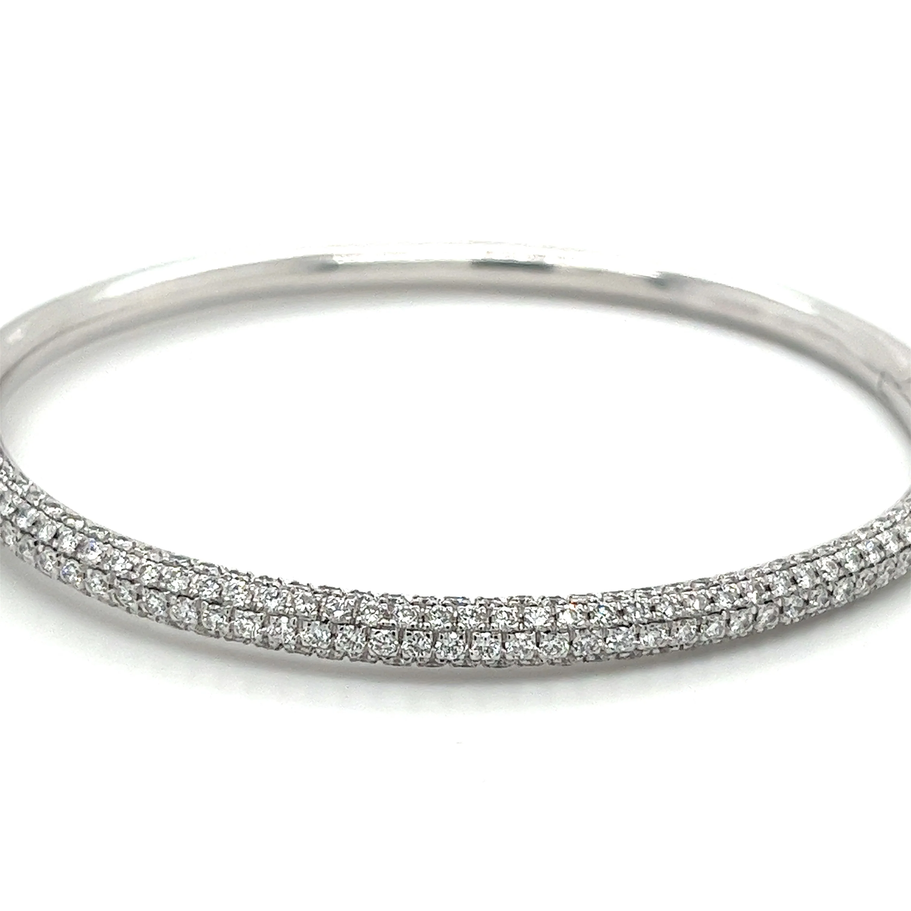 18K White Gold 3.7 Carat Round Cut Micro Pave Natural Diamond Bangle Bracelet - Image 5