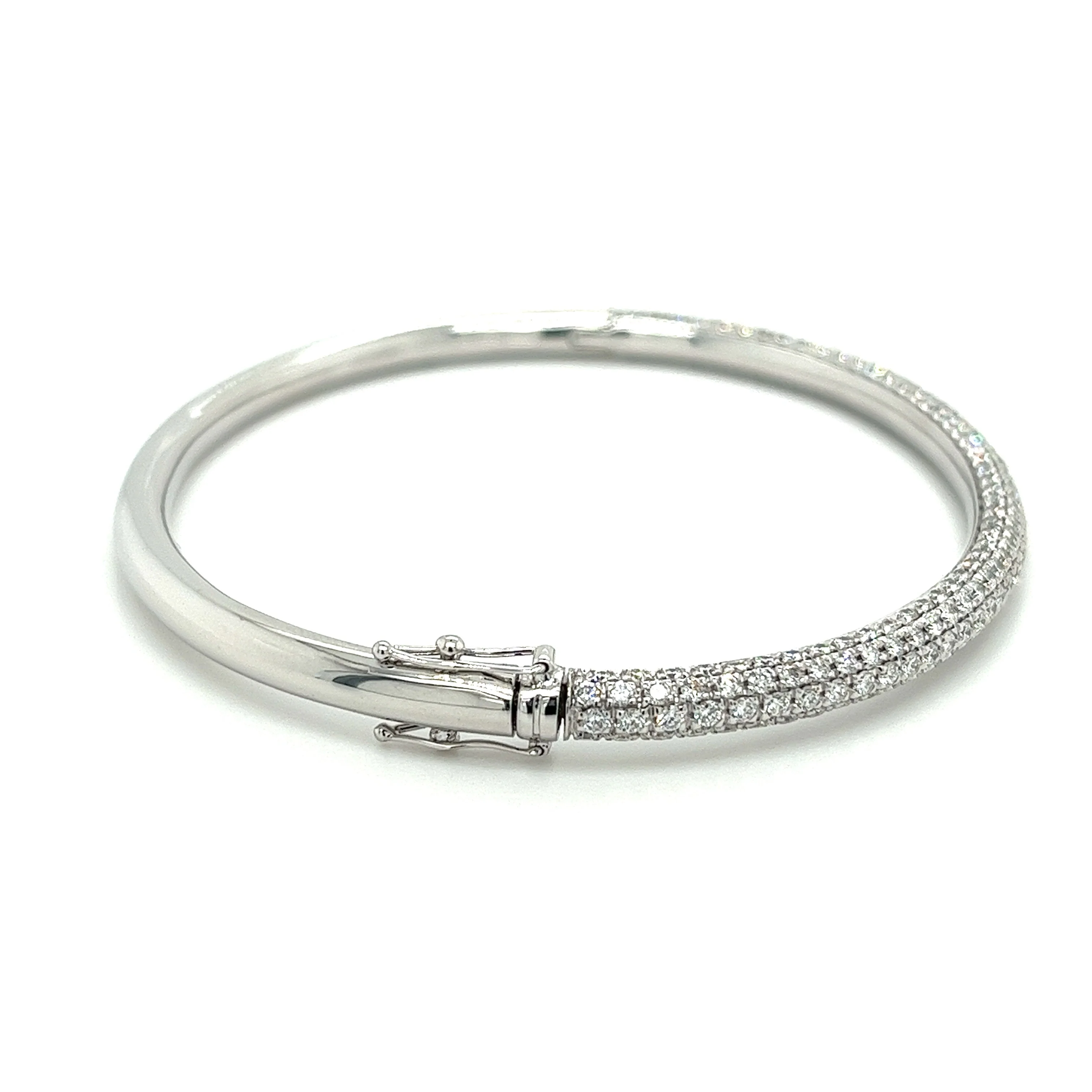 18K White Gold 3.7 Carat Round Cut Micro Pave Natural Diamond Bangle Bracelet - Image 6