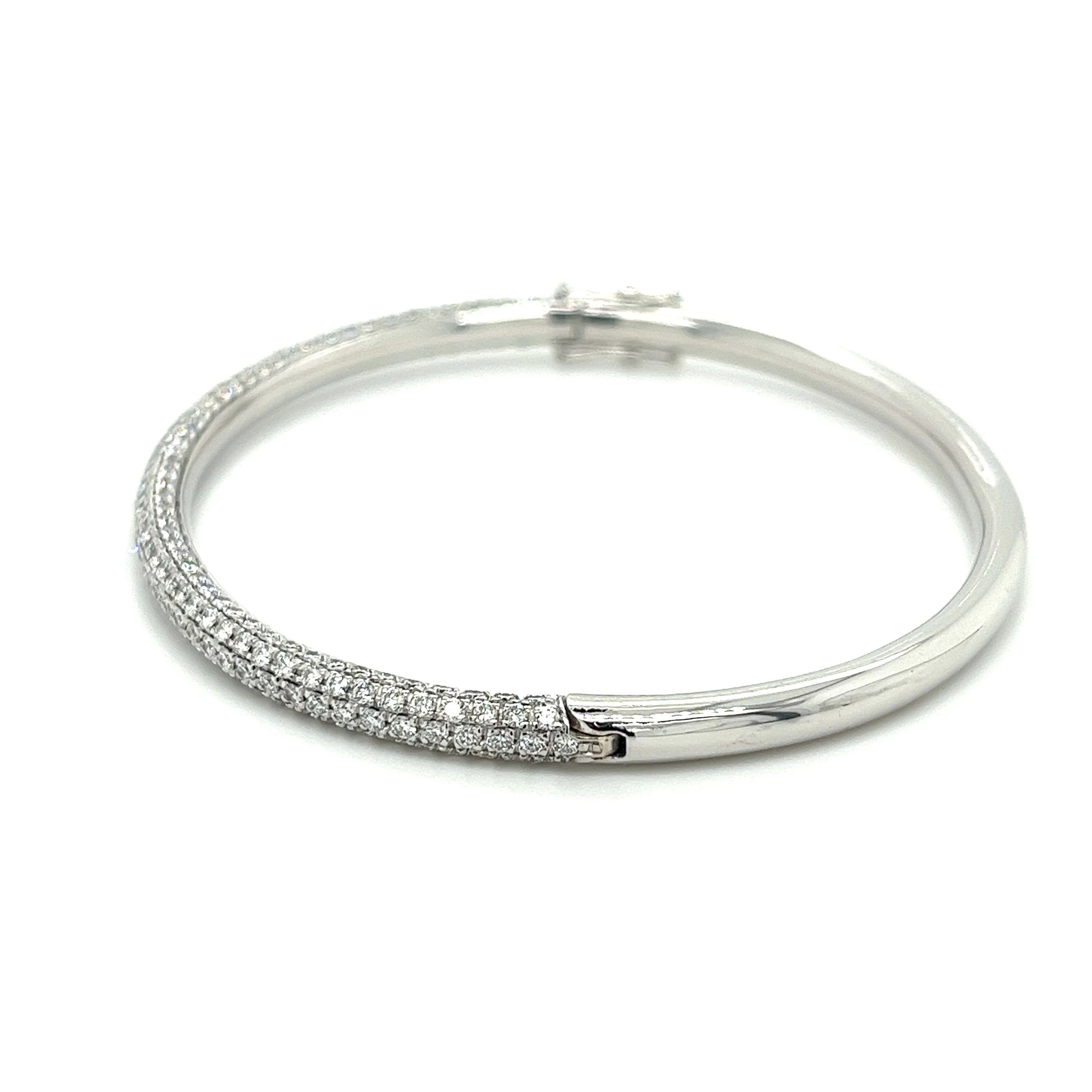 18K White Gold 3.7 Carat Round Cut Micro Pave Natural Diamond Bangle Bracelet - Image 7