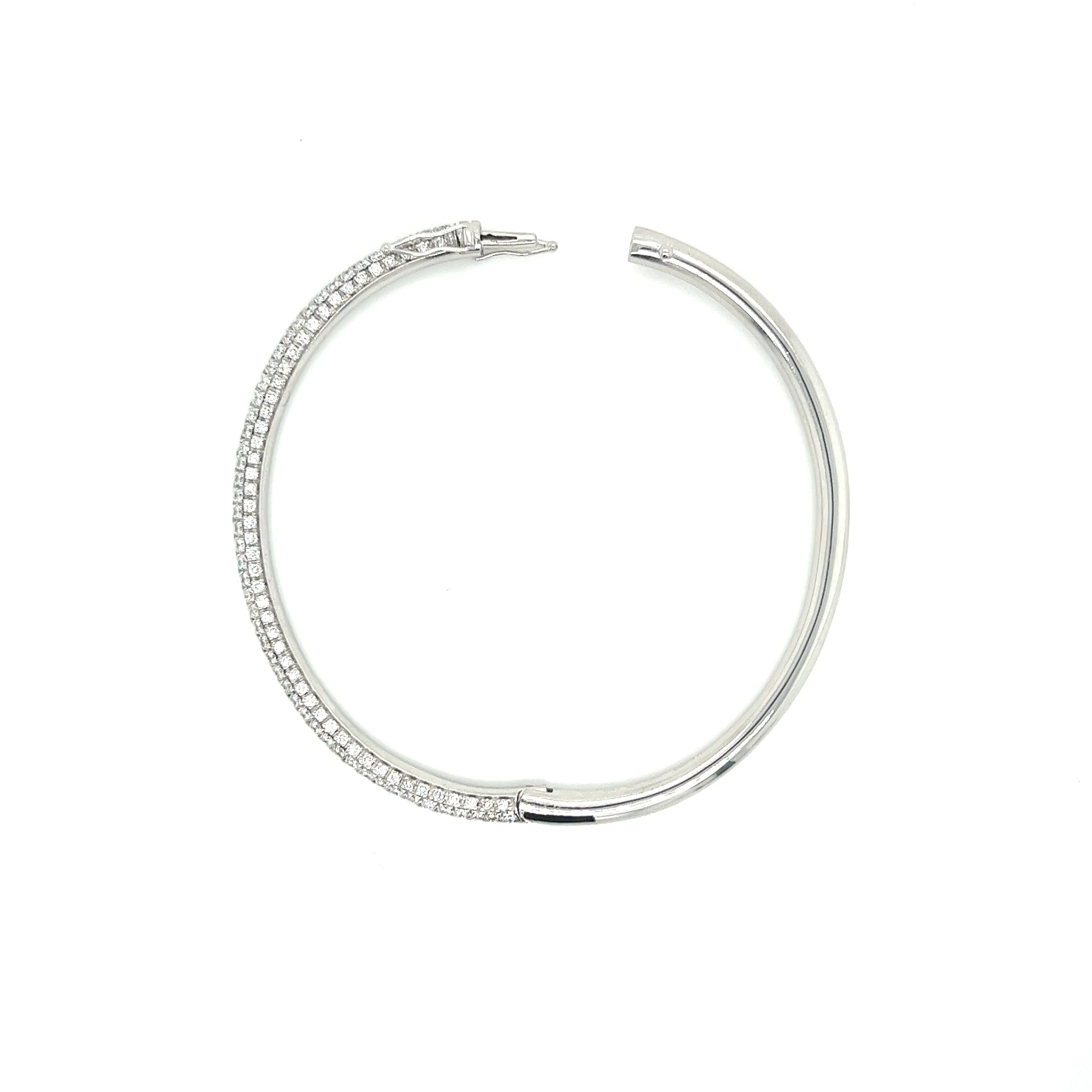 18K White Gold 3.7 Carat Round Cut Micro Pave Natural Diamond Bangle Bracelet - Image 8
