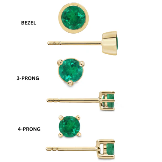 Mixed Cut Emerald Stud Earrings in Solid Gold - Image 2