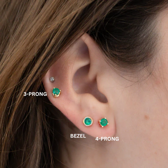 Mixed Cut Emerald Stud Earrings in Solid Gold - Image 3