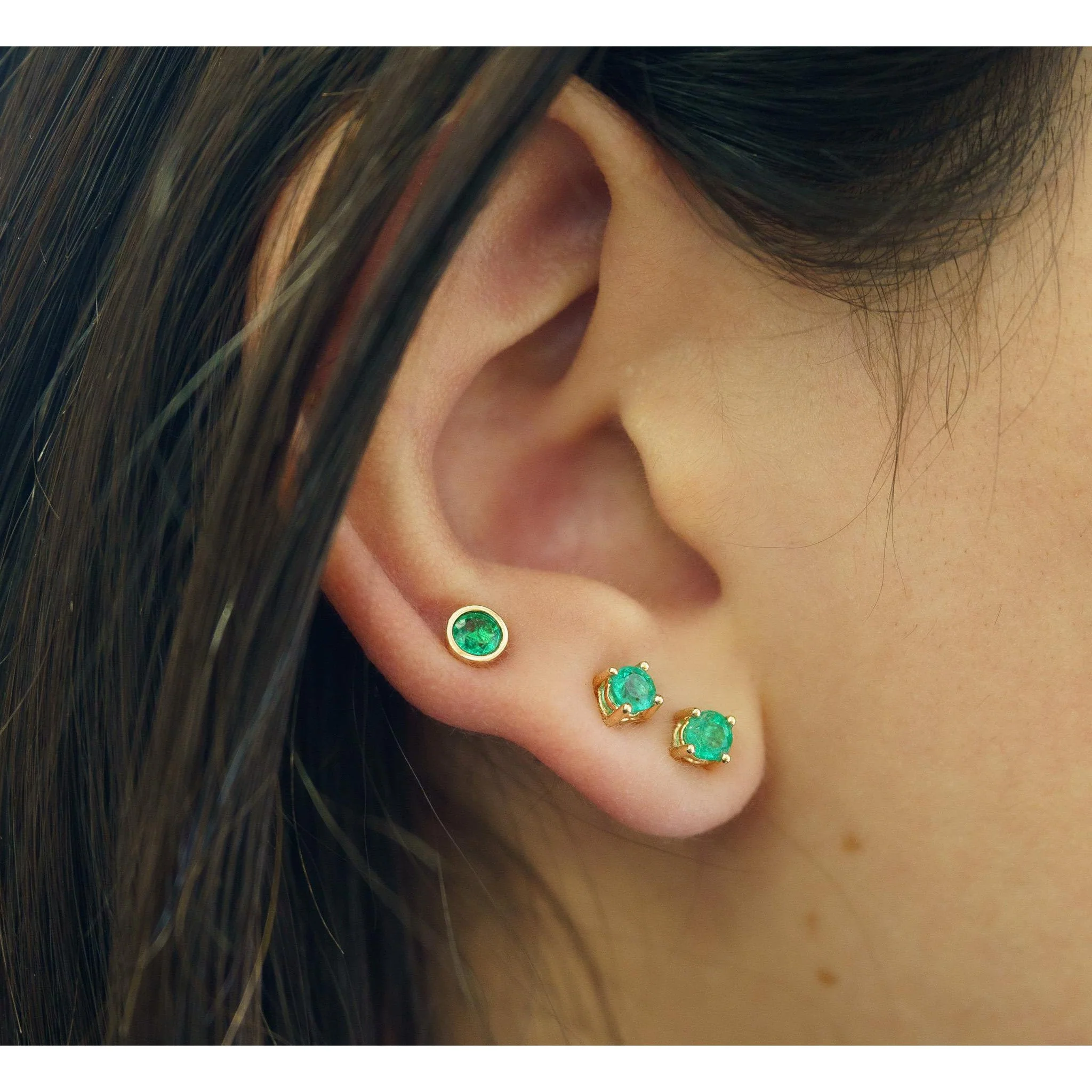 Mixed Cut Emerald Stud Earrings in Solid Gold - Image 6