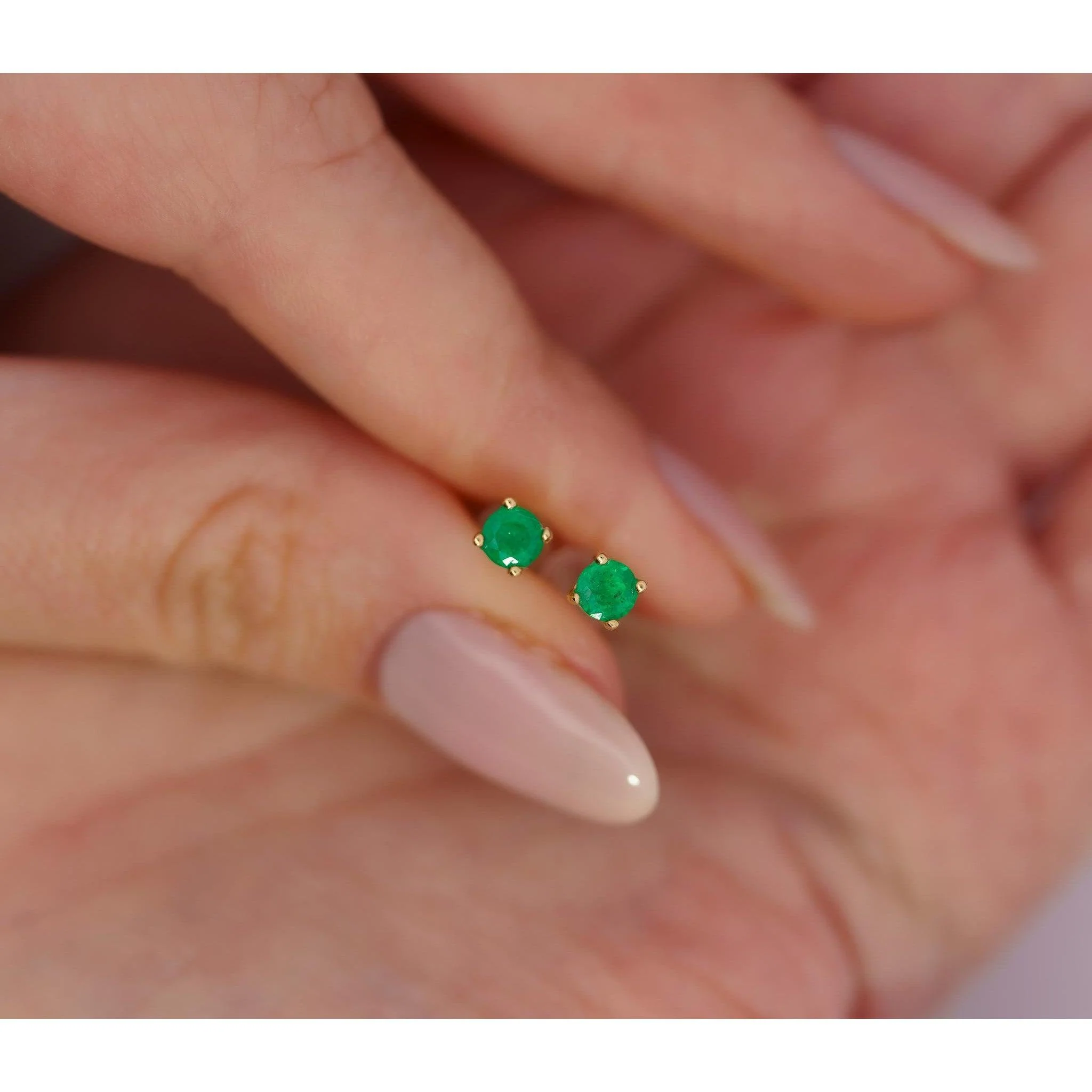 Mixed Cut Emerald Stud Earrings in Solid Gold - Image 7