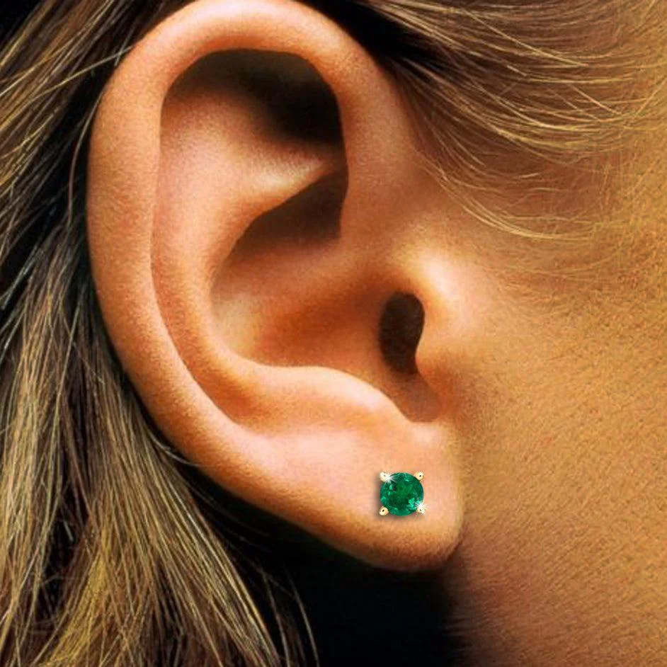 Mixed Cut Emerald Stud Earrings in Solid Gold - Image 8