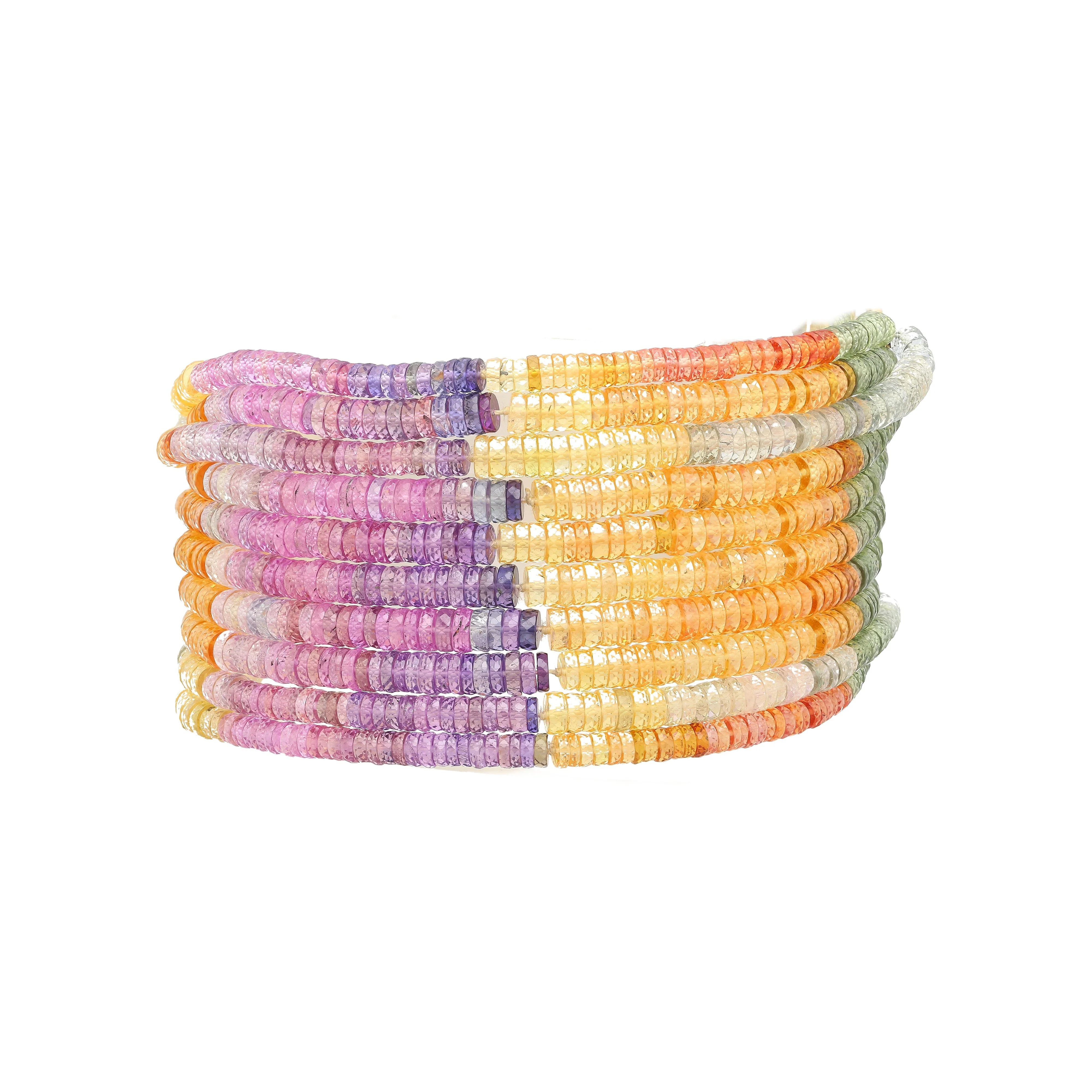 Multi Color Sapphire Bead and Diamond Bracelet in Designed 18K Yellow Gold - Image 3