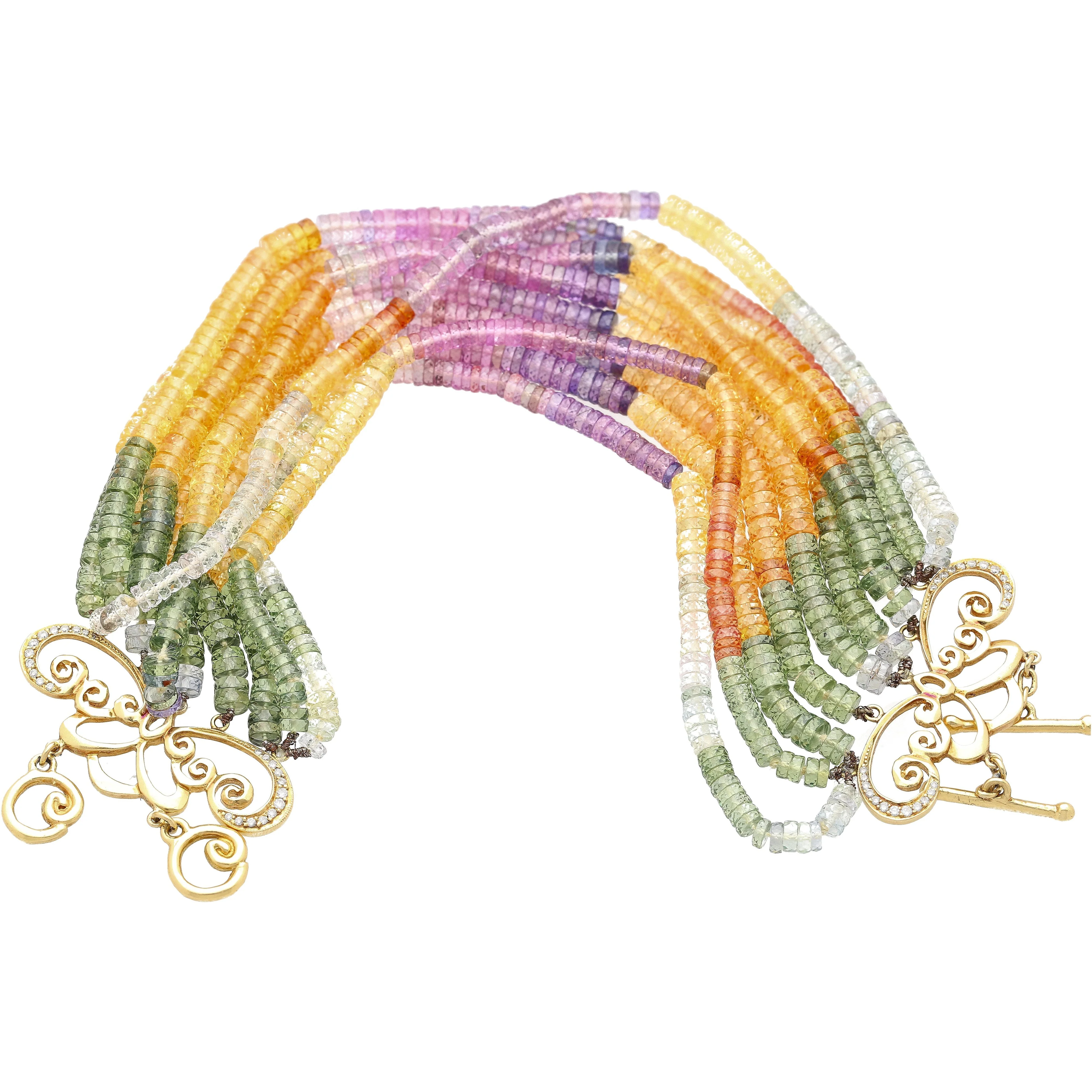 Multi Color Sapphire Bead and Diamond Bracelet in Designed 18K Yellow Gold - Image 9
