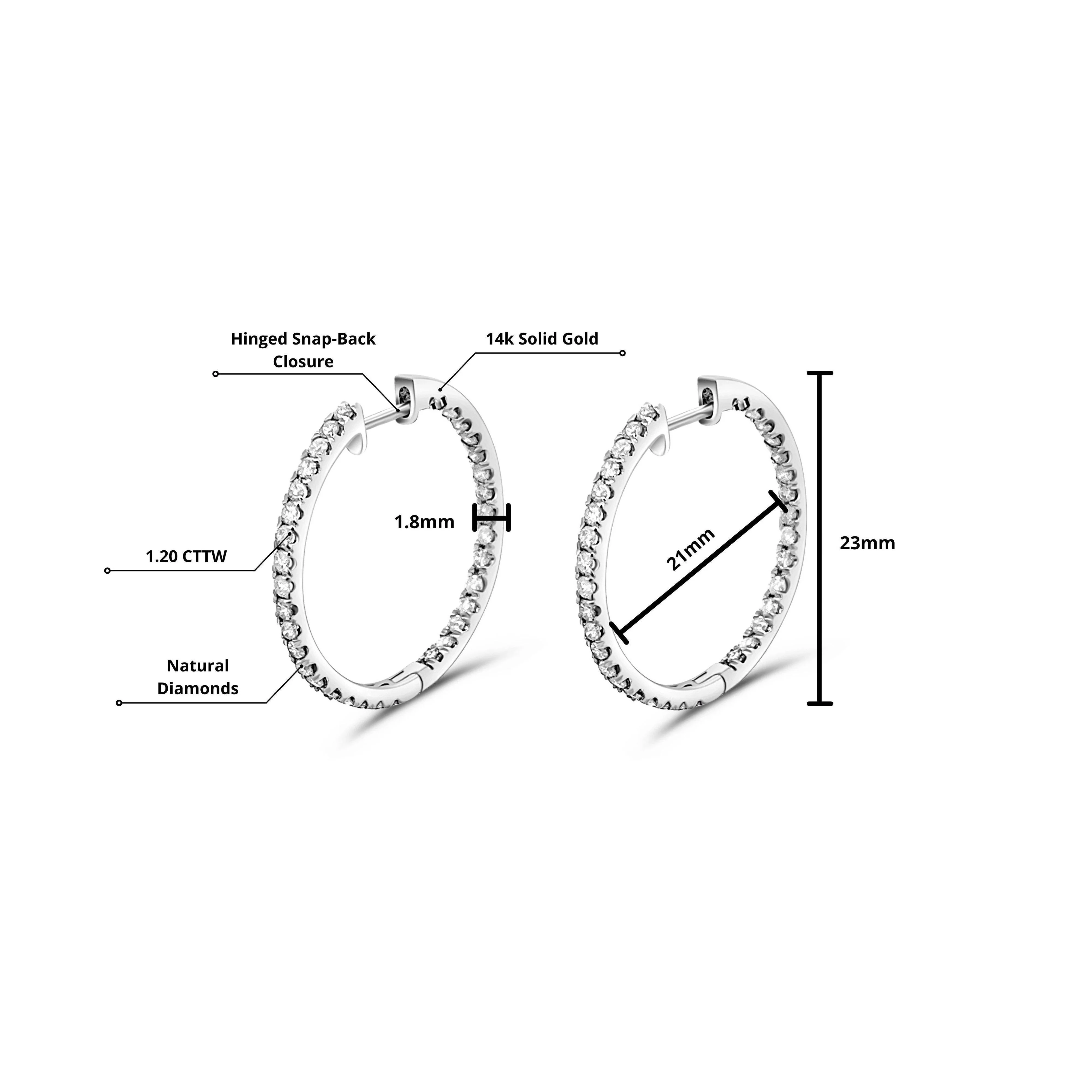 Natural 1.2 Carat Diamond Inside-Out Hoop Earrings 14K Gold - Image 5