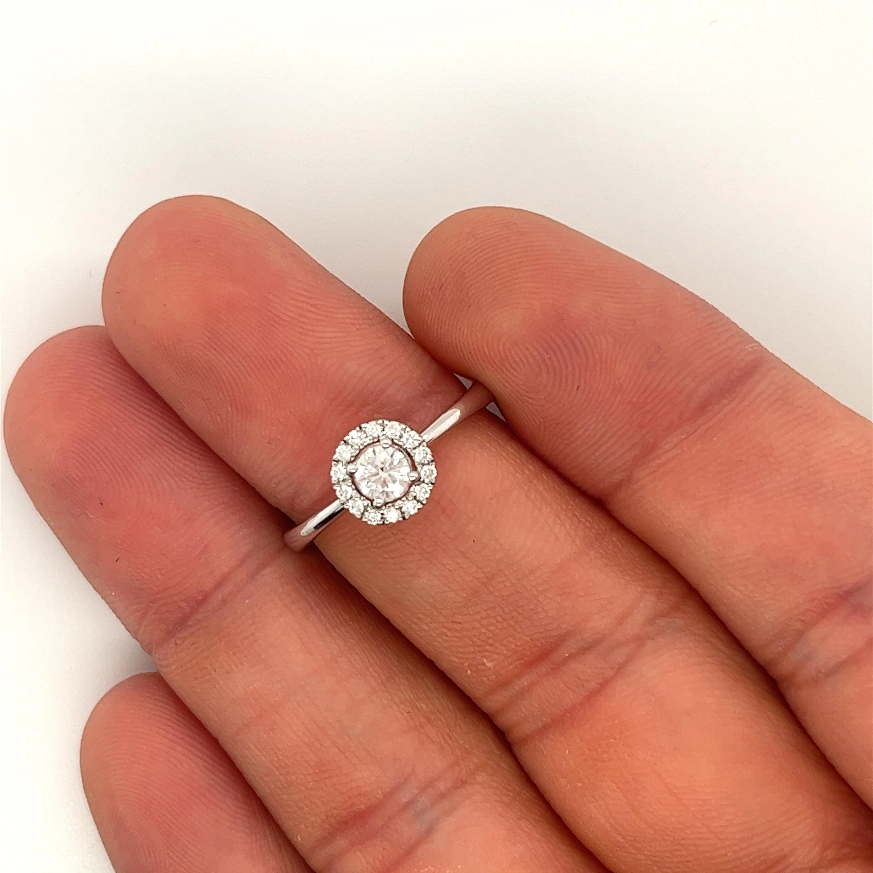Natural 0.22 Carat Round Cut Diamond Ring in 14K White Gold & Diamond Halo - Image 4