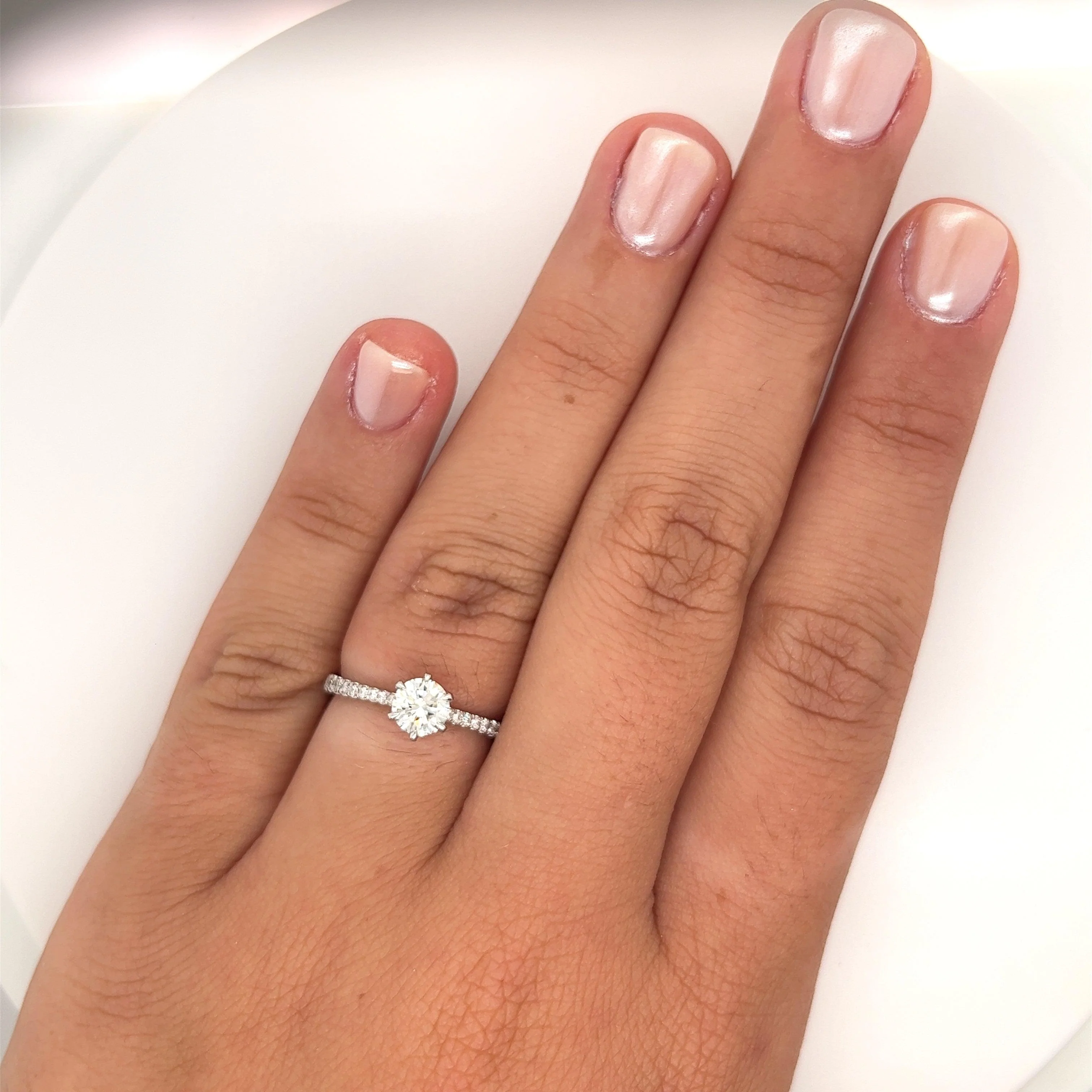 Natural 0.60 Carat Diamond Engagement Ring with 6-prong Straight Shank Diamond Sides in 18K White Gold - Image 3