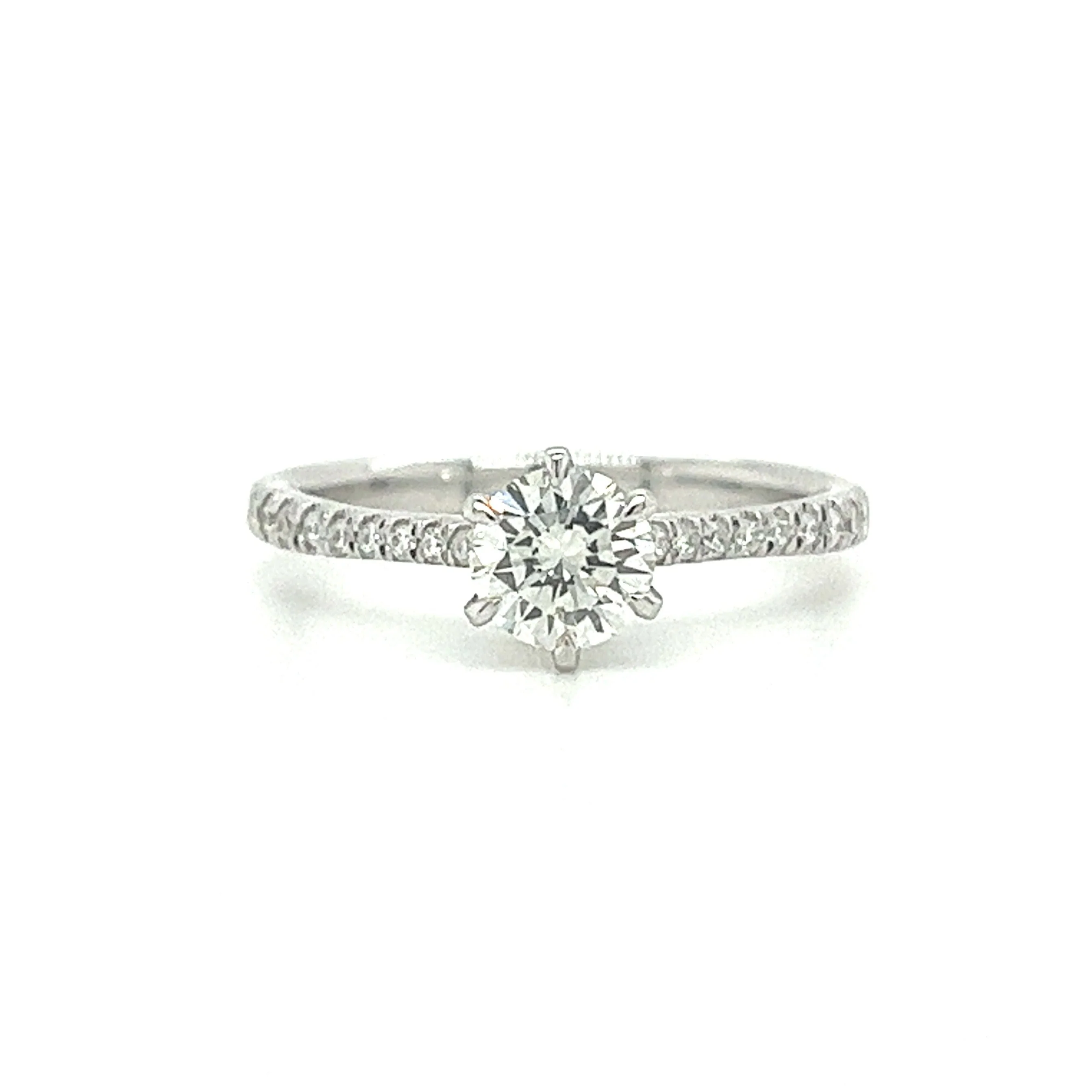 Natural 0.60 Carat Diamond Engagement Ring with 6-prong Straight Shank Diamond Sides in 18K White Gold - Image 4