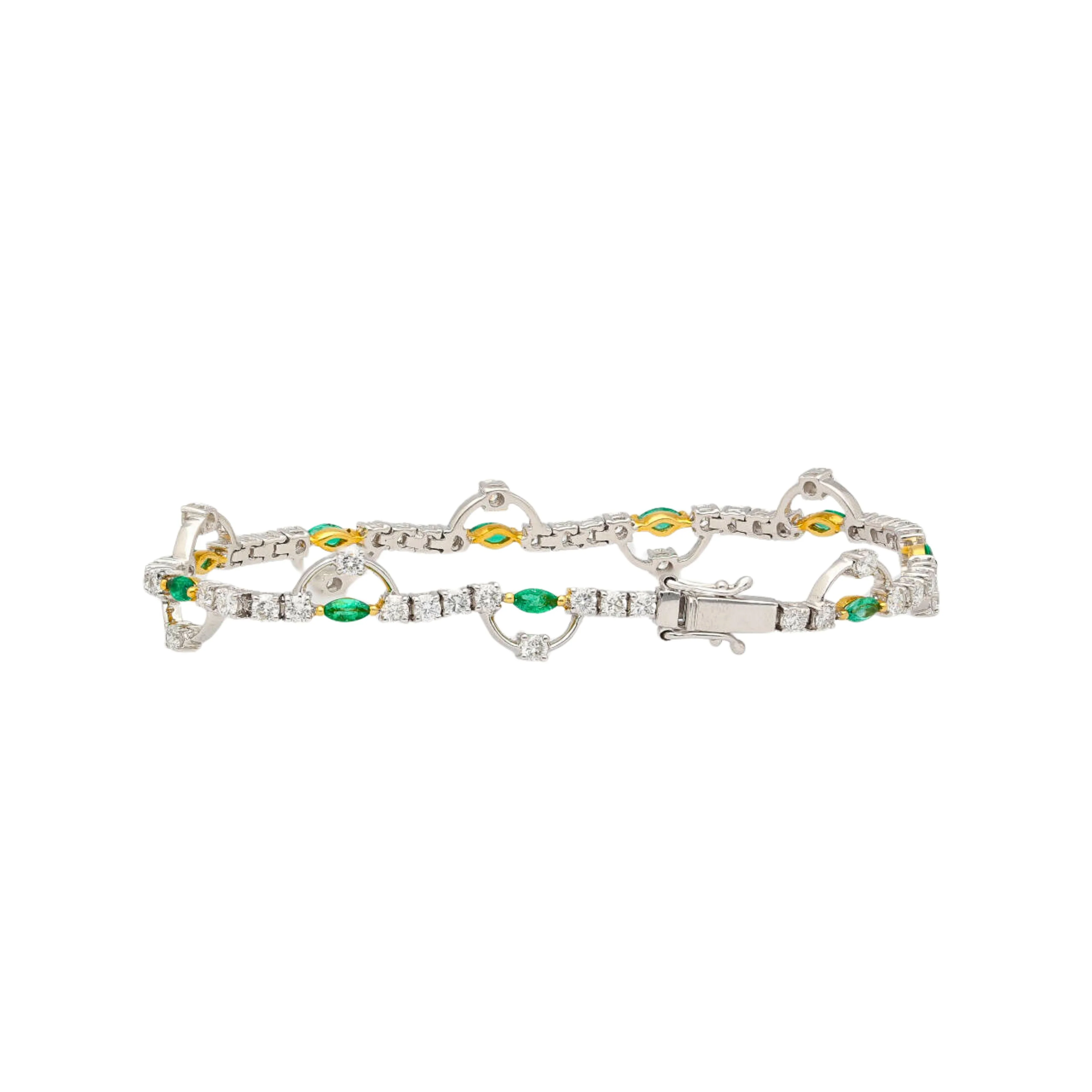 Natural 0.72 Carat Emerald & 2.08 Carat Diamond Charm Bracelet in 18K Gold