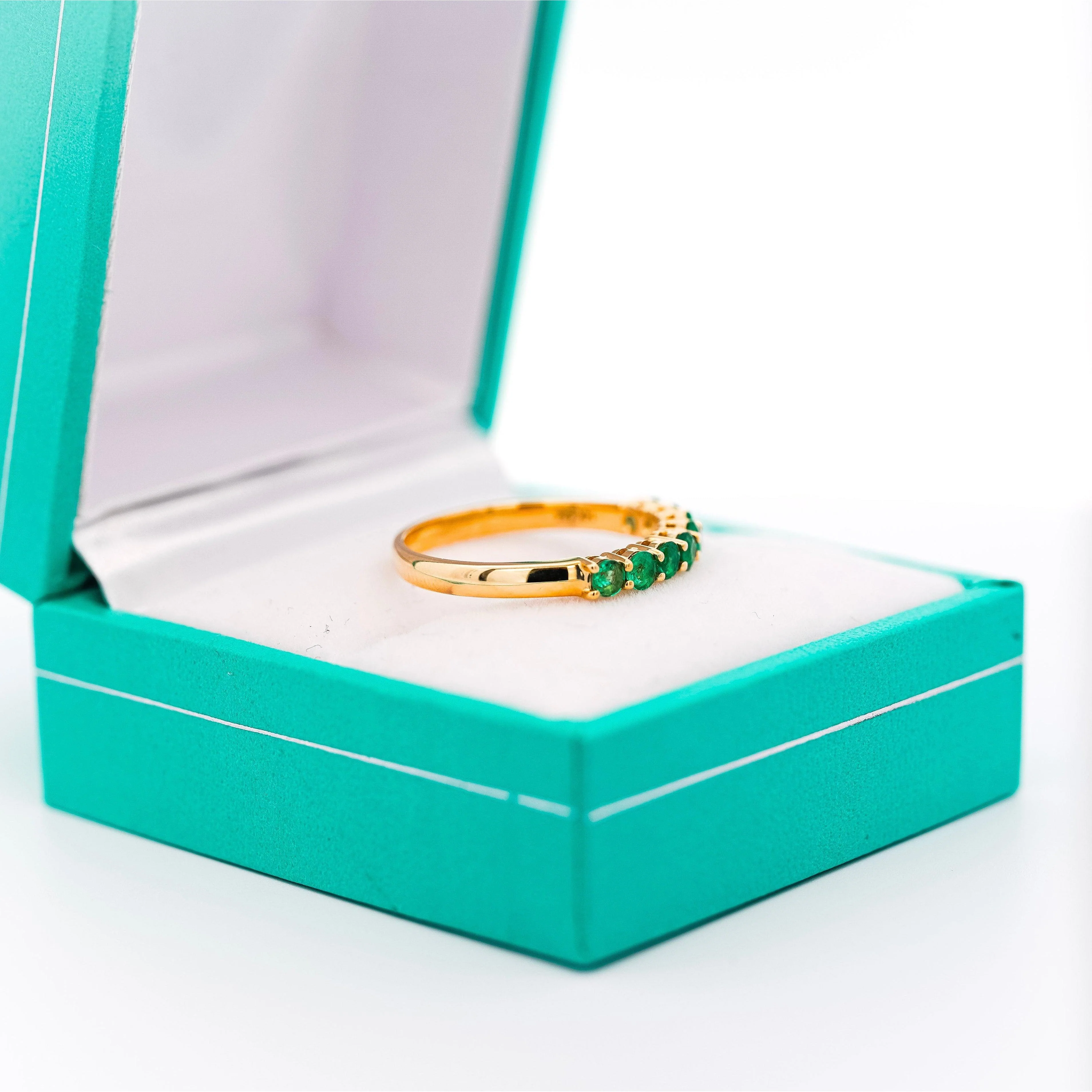Natural 1/2 Carat Emerald Wedding Band Ring in 14K Gold - Image 11