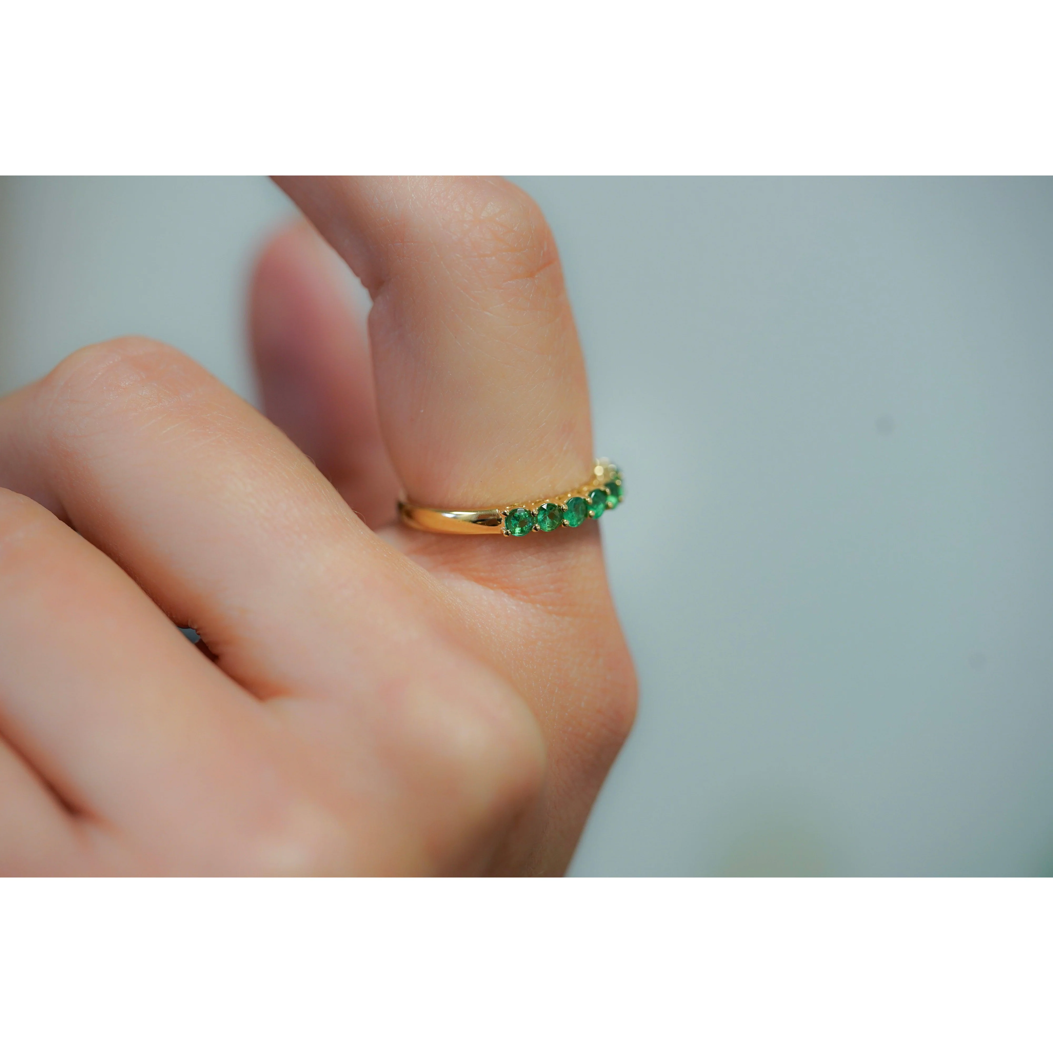 Natural 1/2 Carat Emerald Wedding Band Ring in 14K Gold - Image 7