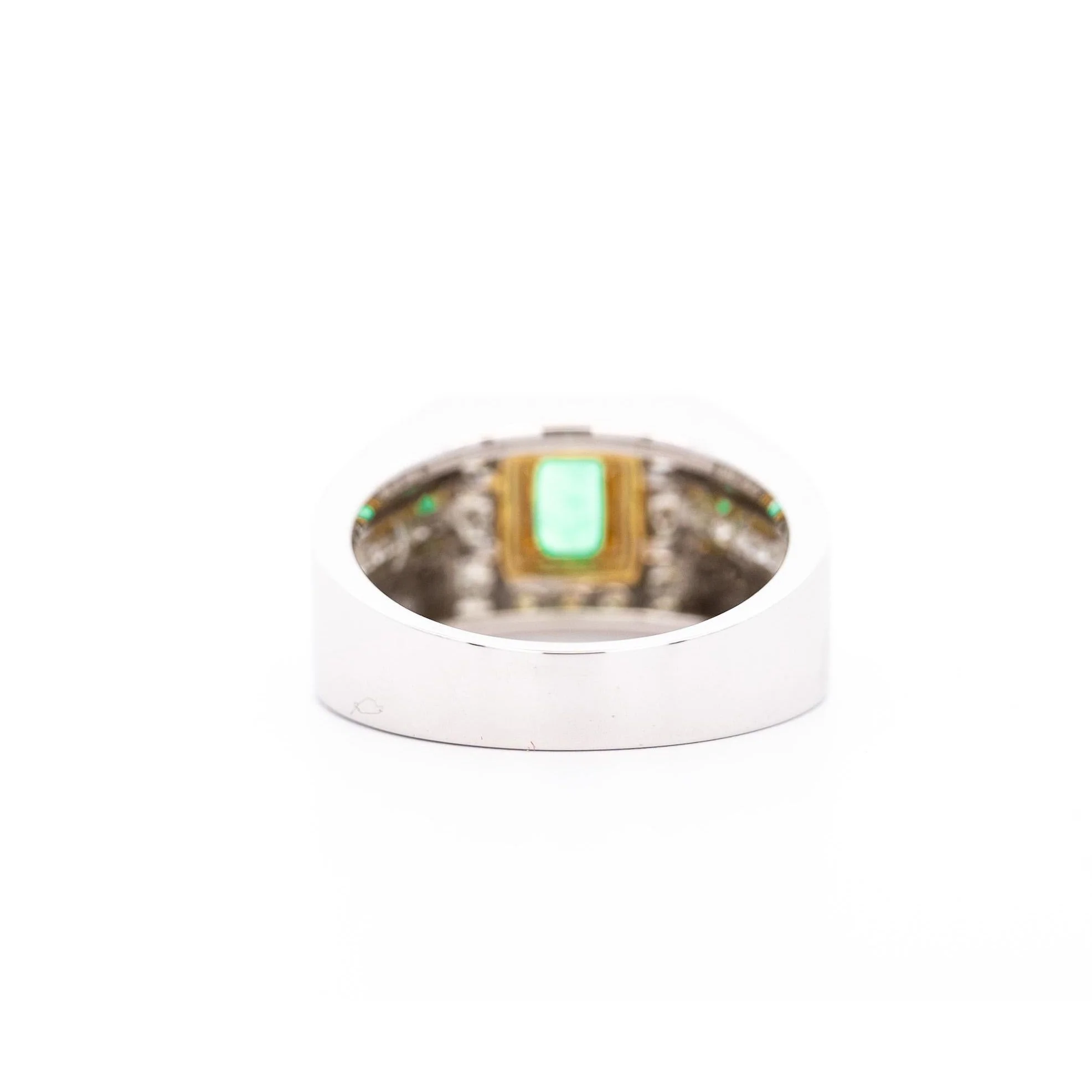 Natural 1.78 Carat Emerald and Diamond 18K Gold Mens Ring - Image 3