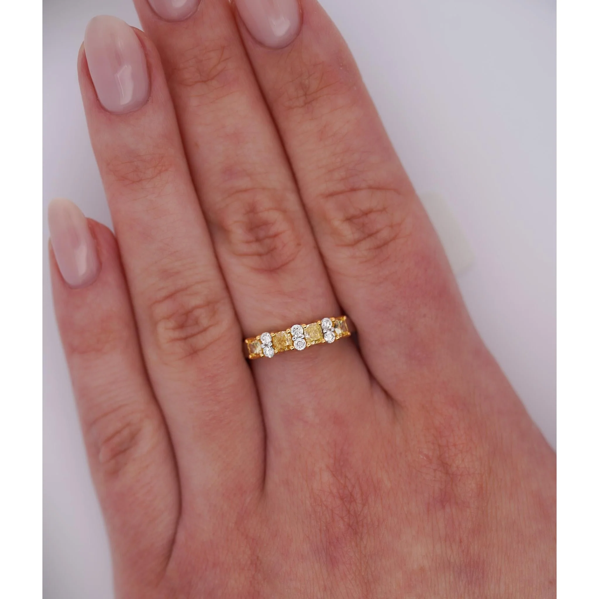 1 Carat TW Natural Cushion Fancy Yellow Diamond 5-Stone Band - Image 5