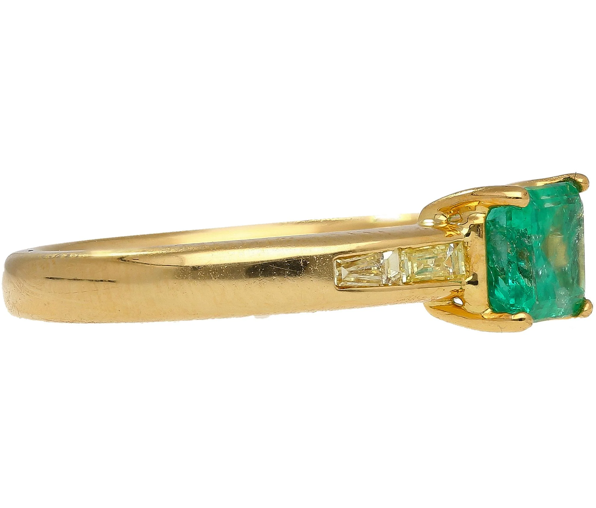 Natural 1 Carat Emerald & Baguette Diamond 18K Gold East West Ring - Image 4