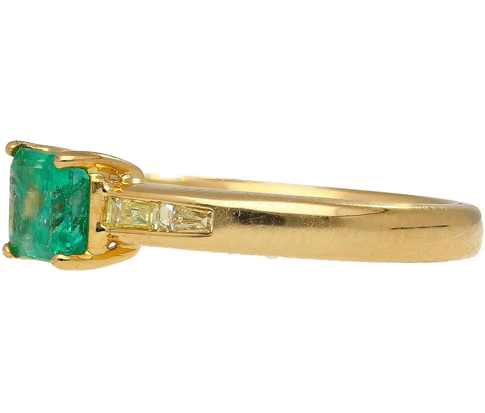 Natural 1 Carat Emerald & Baguette Diamond 18K Gold East West Ring - Image 5