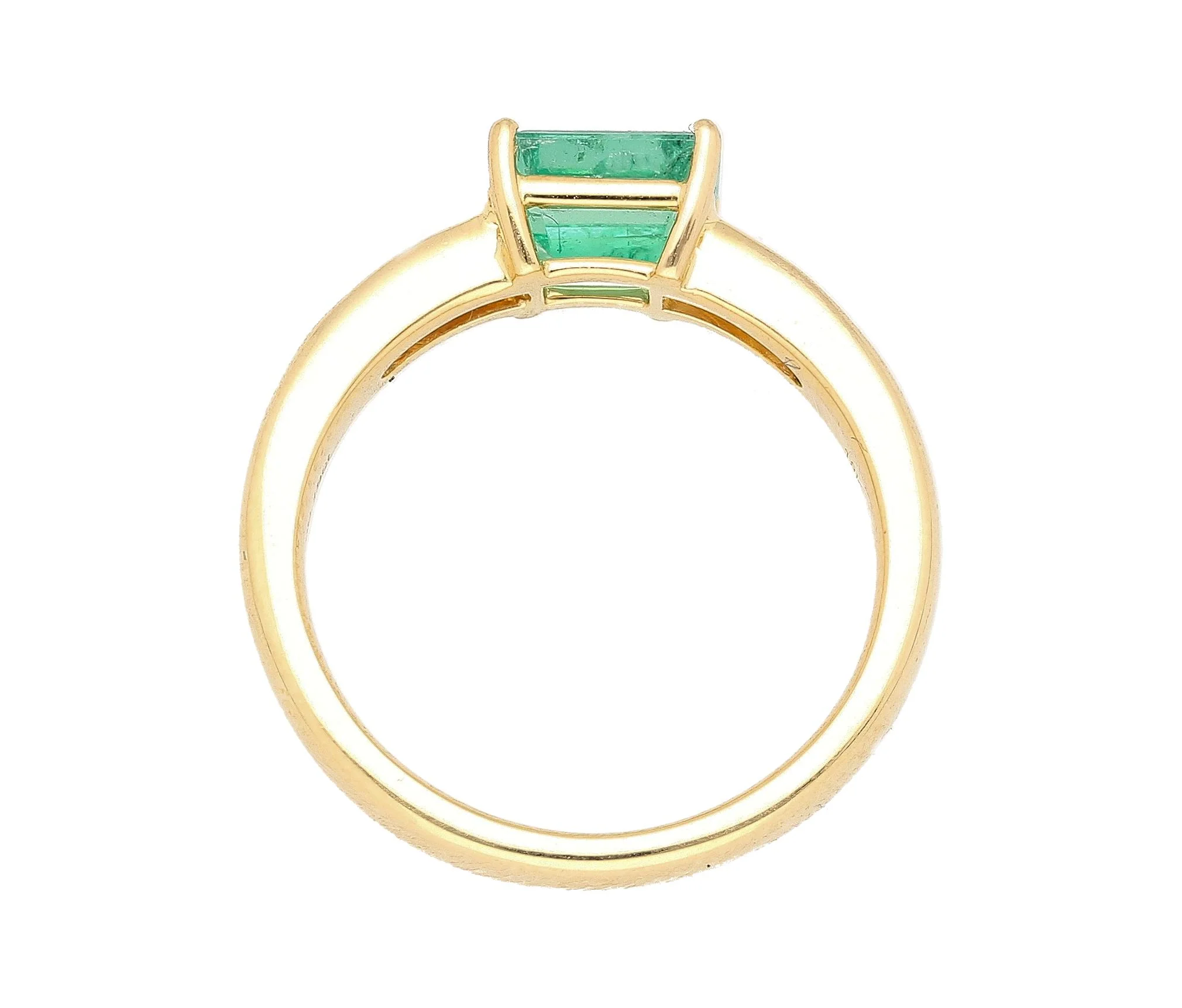 Natural 1 Carat Emerald & Baguette Diamond 18K Gold East West Ring - Image 6