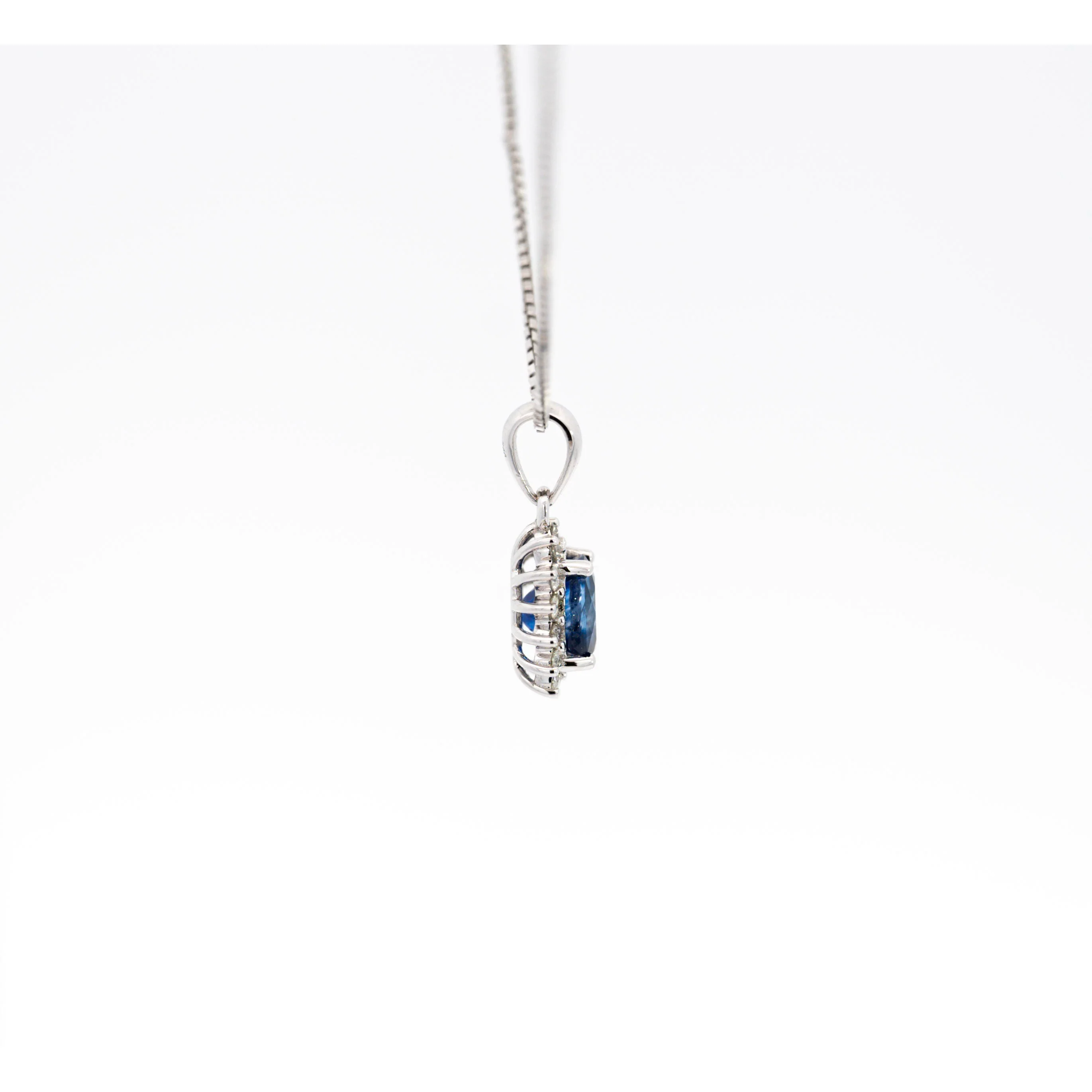 Natural 1.20 Carat Oval-Cut Blue Sapphire and Diamond Halo Pendant Necklace - Image 6