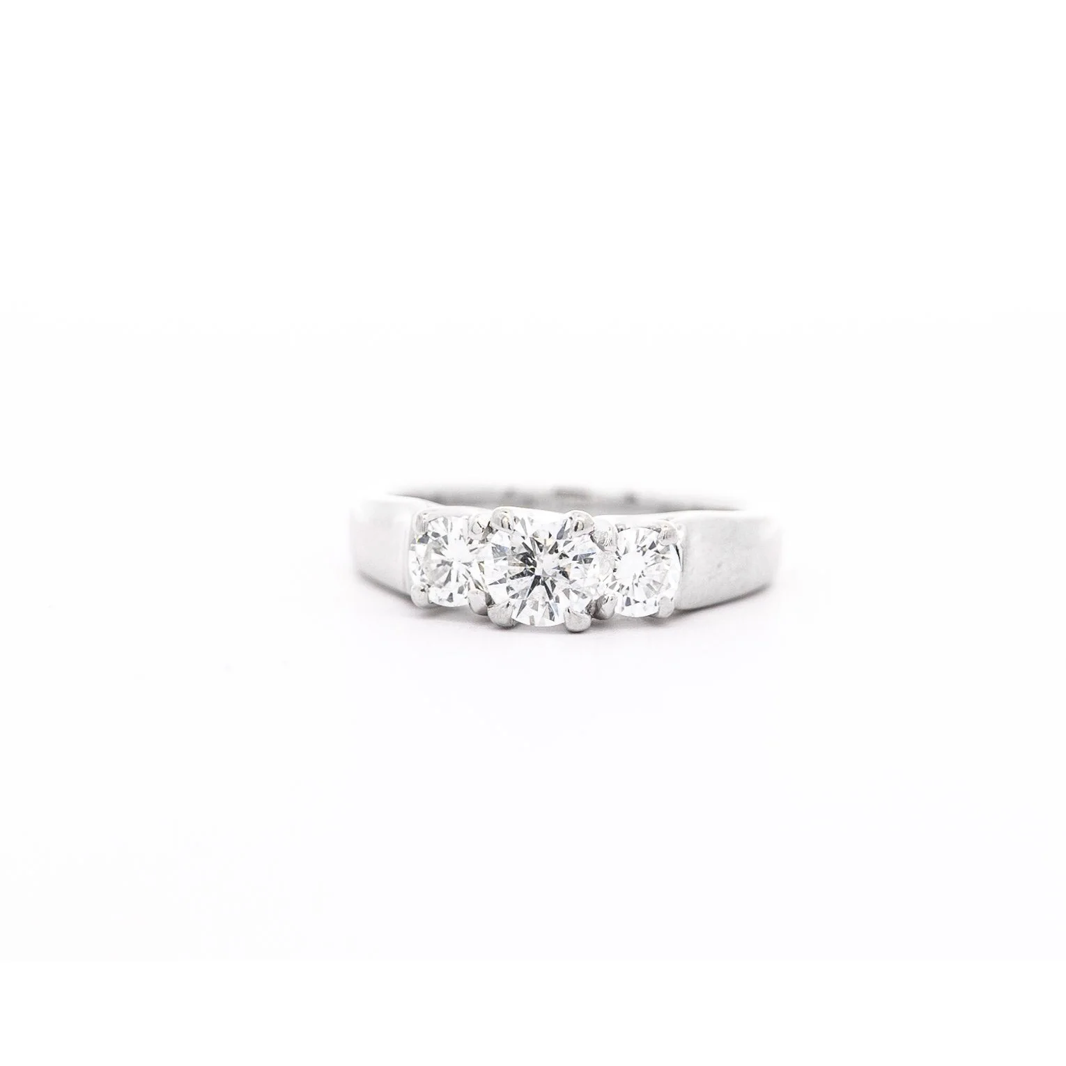 Natural 1.30 Carat Round-Brilliant Diamond Three Stone Ring in 14K White Gold - Image 3