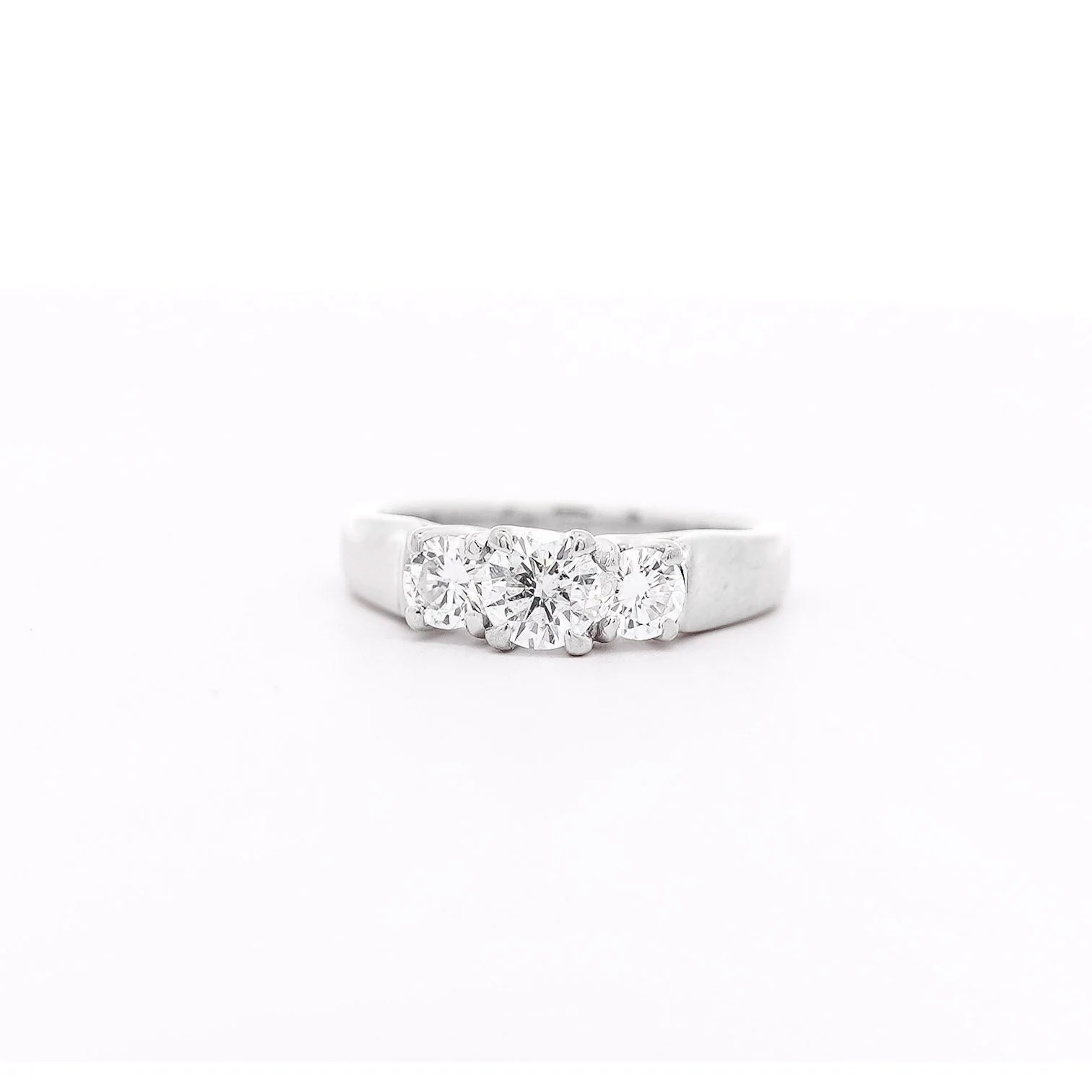 Natural 1.30 Carat Round-Brilliant Diamond Three Stone Ring in 14K White Gold - Image 6