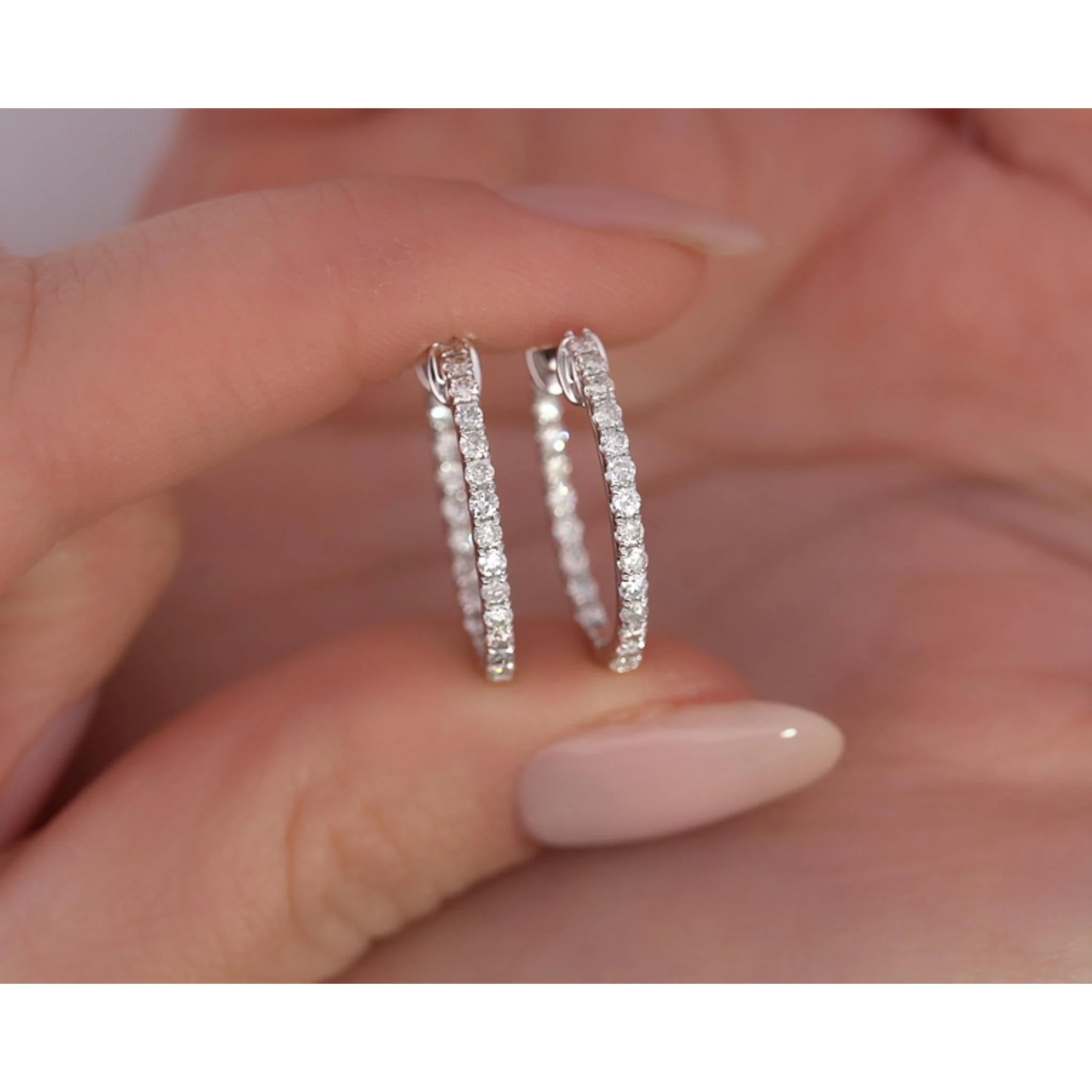 1 Carat TW Diamond Eternity Inside Out 18mm Hoop Earrings - Image 2