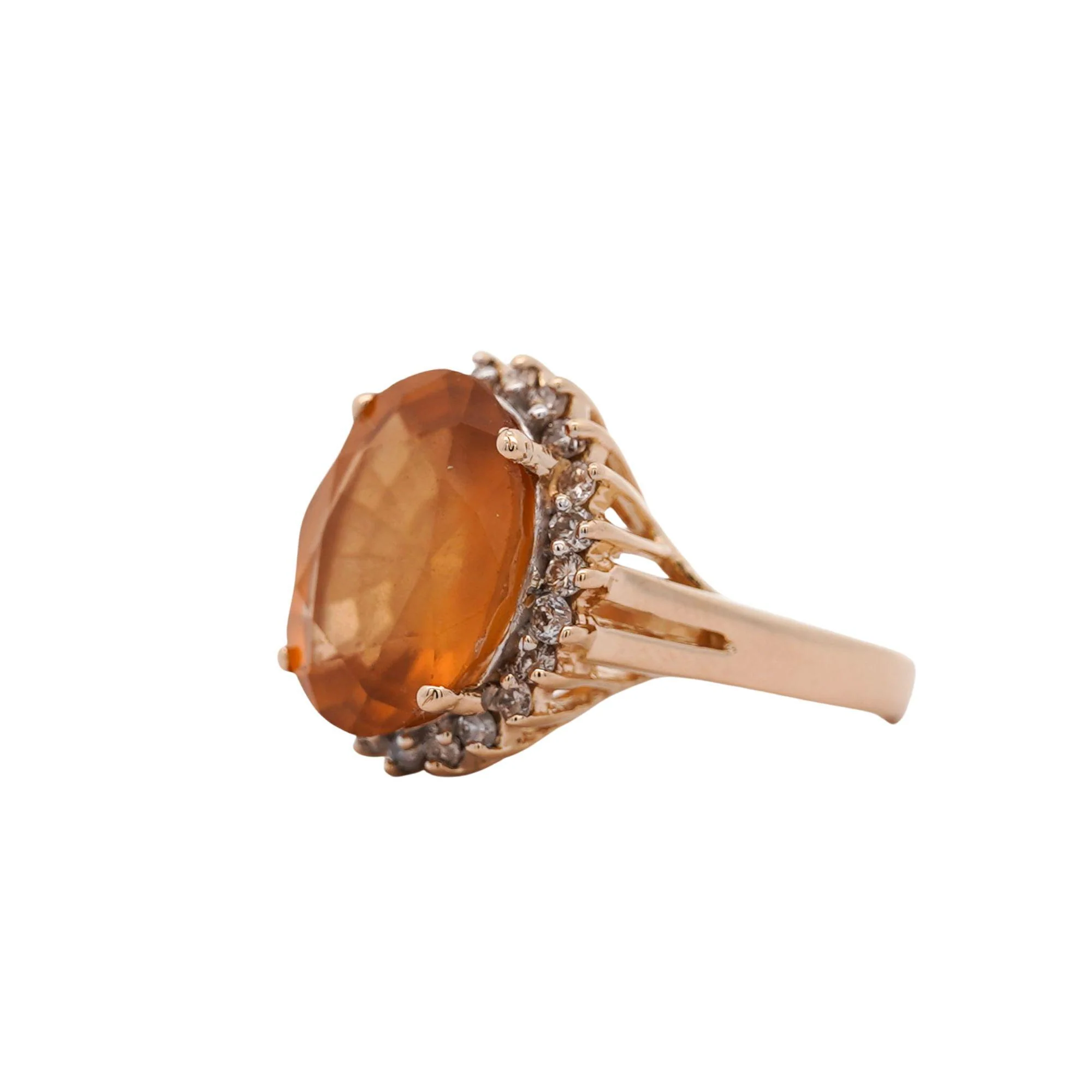 Natural 11.03 Carat Oval Spessartine Garnet Diamond Halo 14K Yellow Gold Ring - Image 2