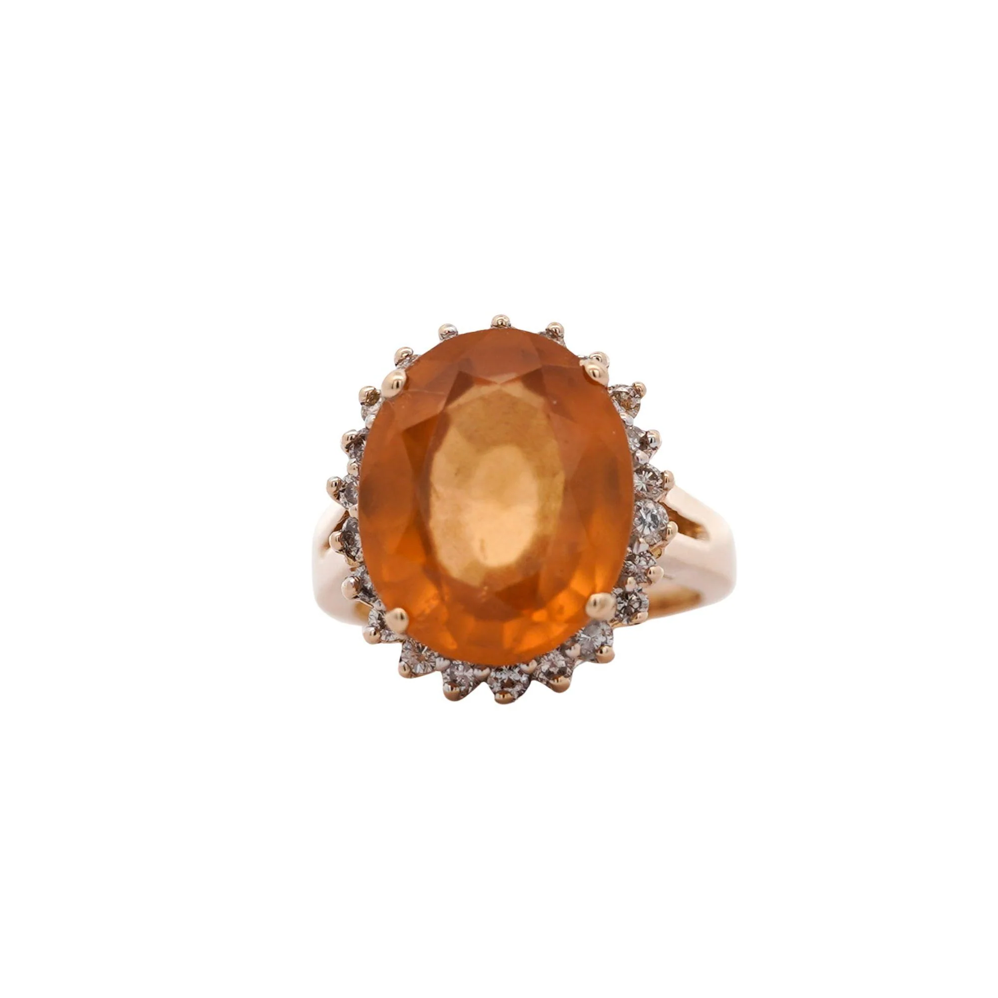 Natural 11.03 Carat Oval Spessartine Garnet Diamond Halo 14K Yellow Gold Ring - Image 3