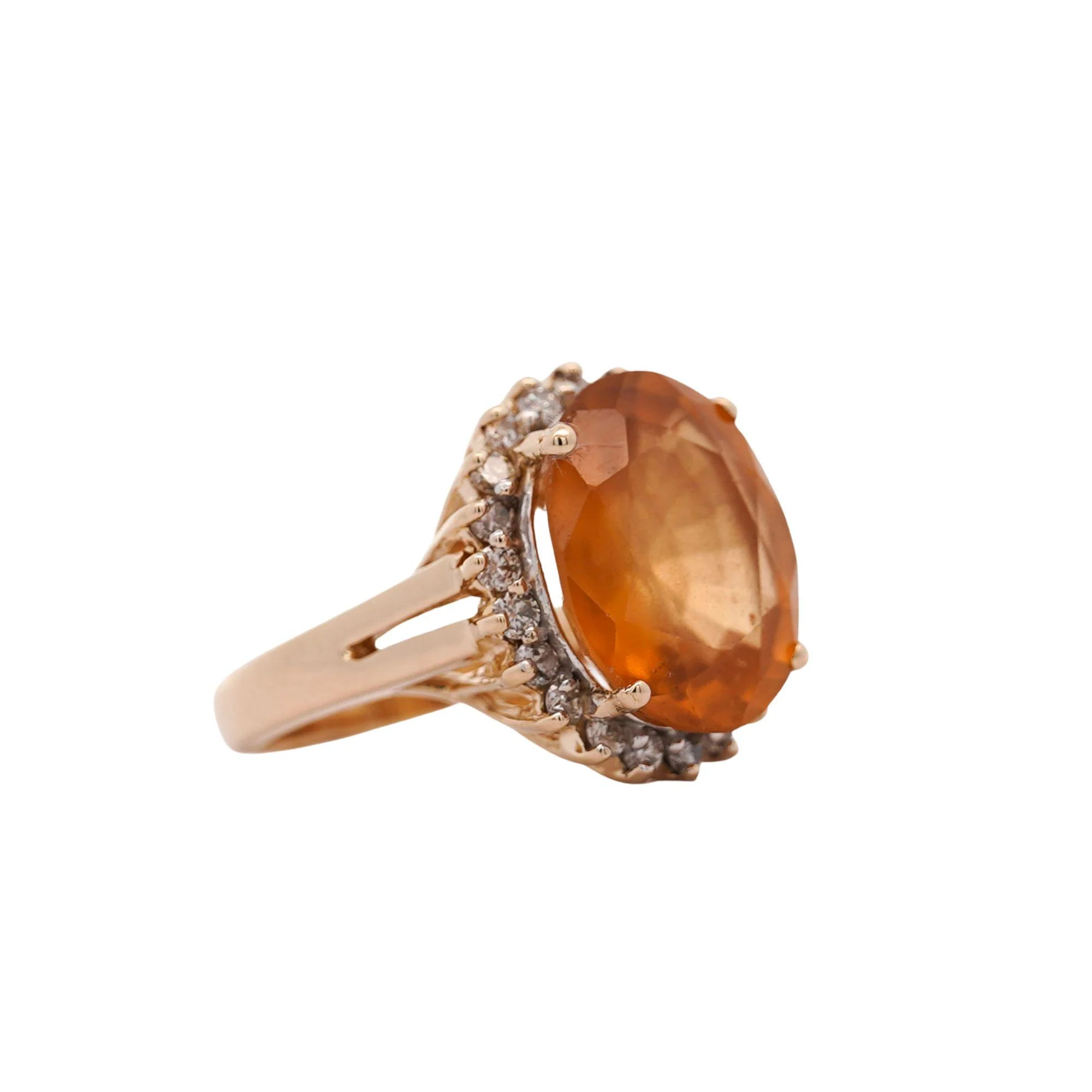 Natural 11.03 Carat Oval Spessartine Garnet Diamond Halo 14K Yellow Gold Ring - Image 4