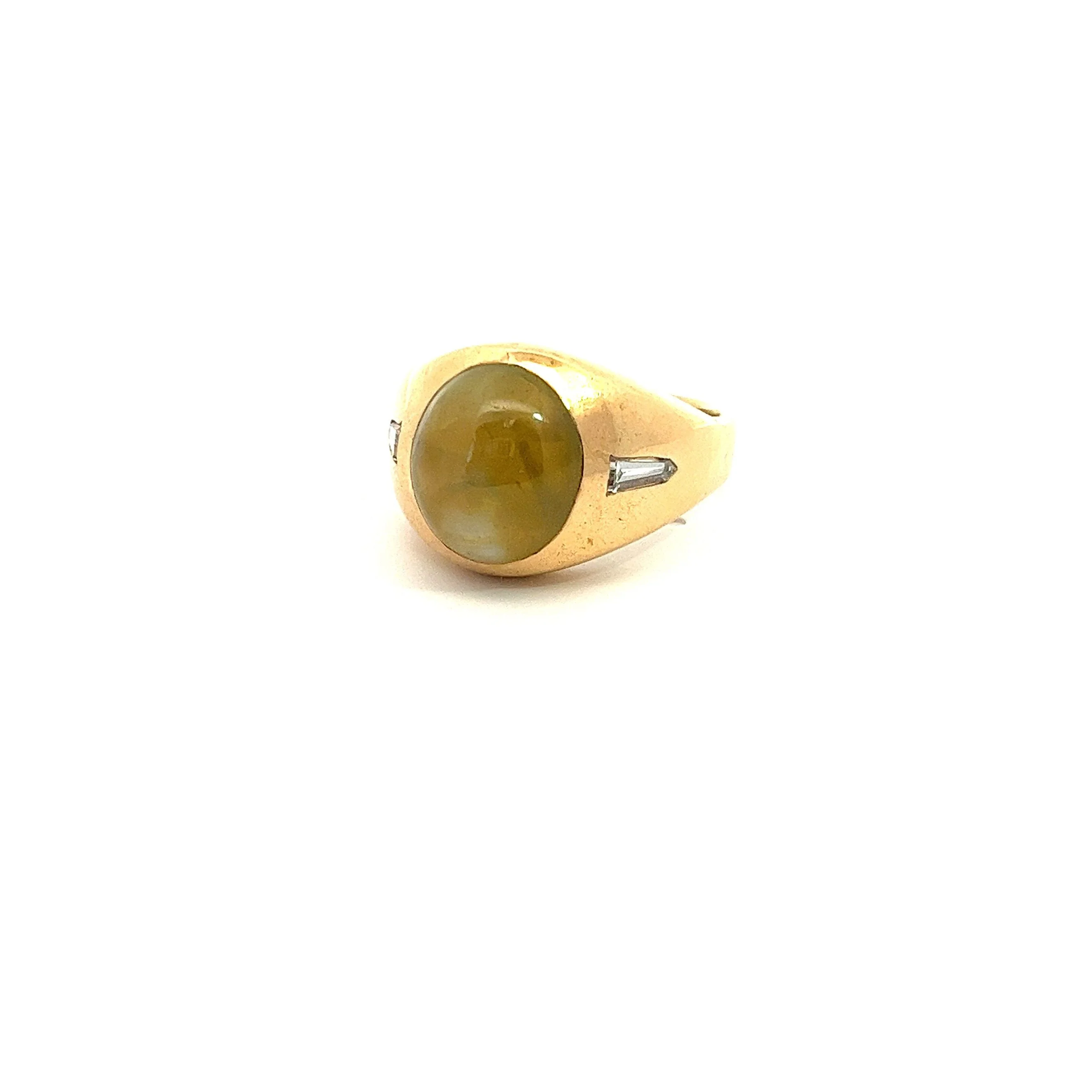 12 Carat Chrysoberyl Cats Eye Mens Ring With Baguette Diamond Sides in 18K Gold - Image 7