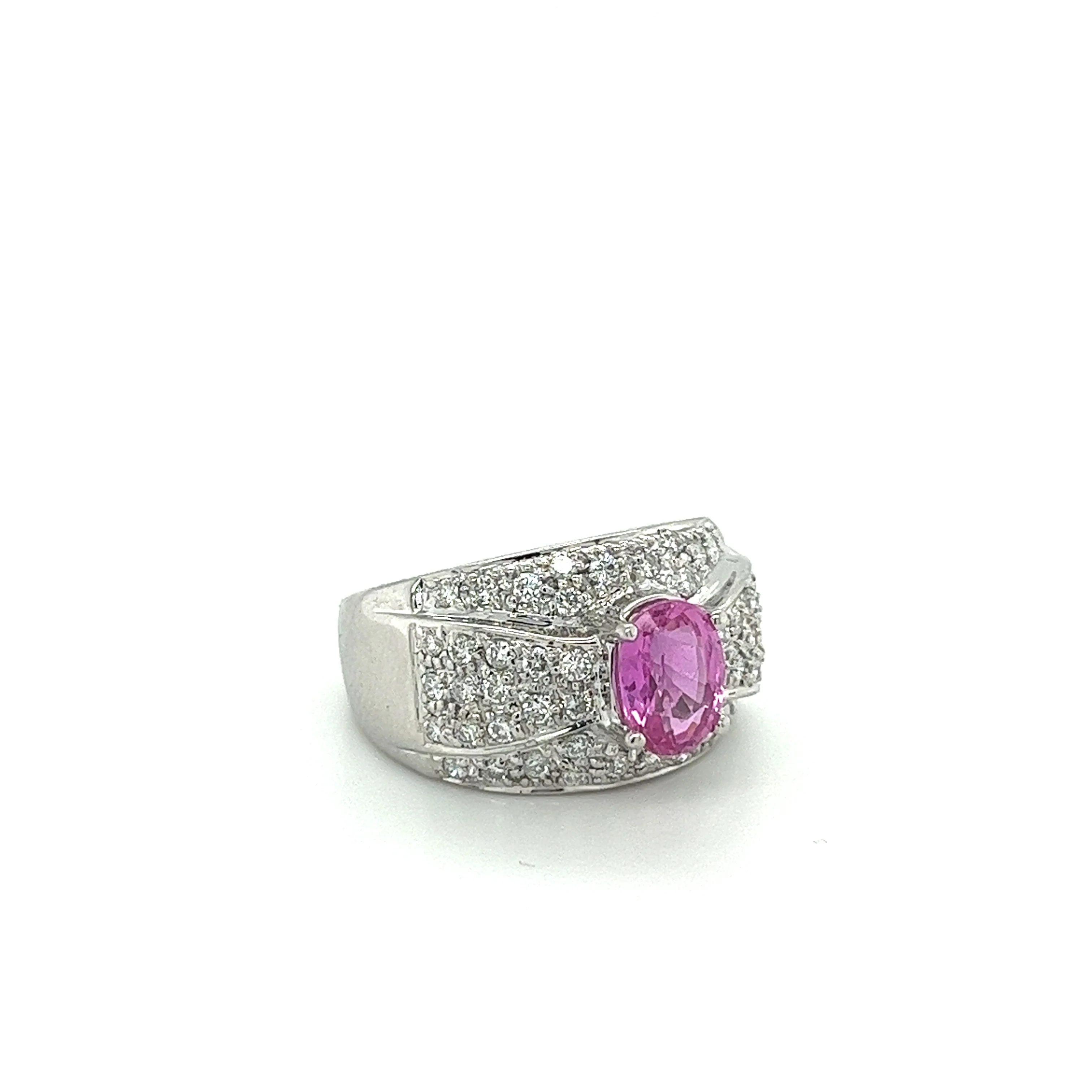 Natural 2 Carat Oval Cut Pink Sapphire with Diamond Cluster Dome Ring - Image 2