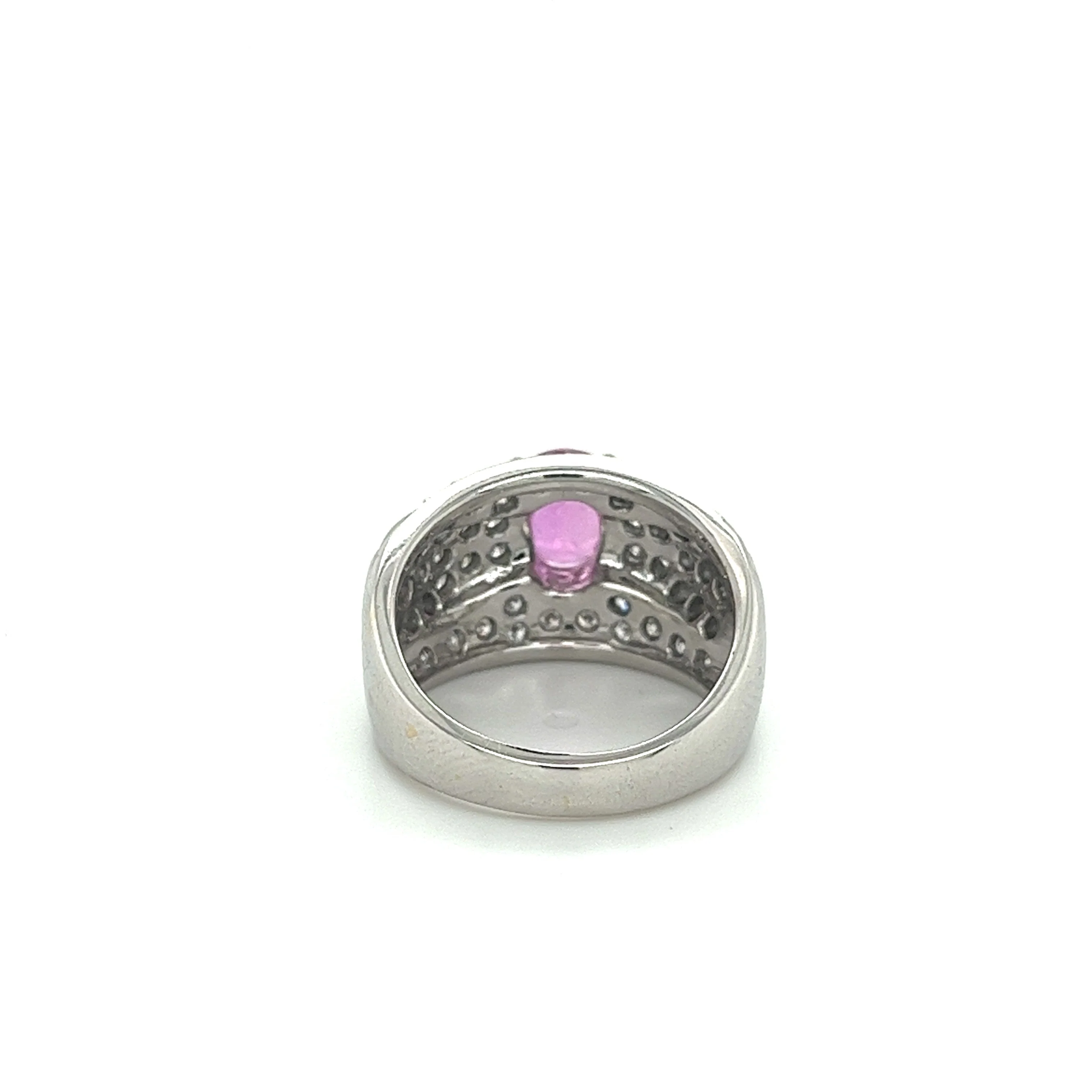 Natural 2 Carat Oval Cut Pink Sapphire with Diamond Cluster Dome Ring - Image 5