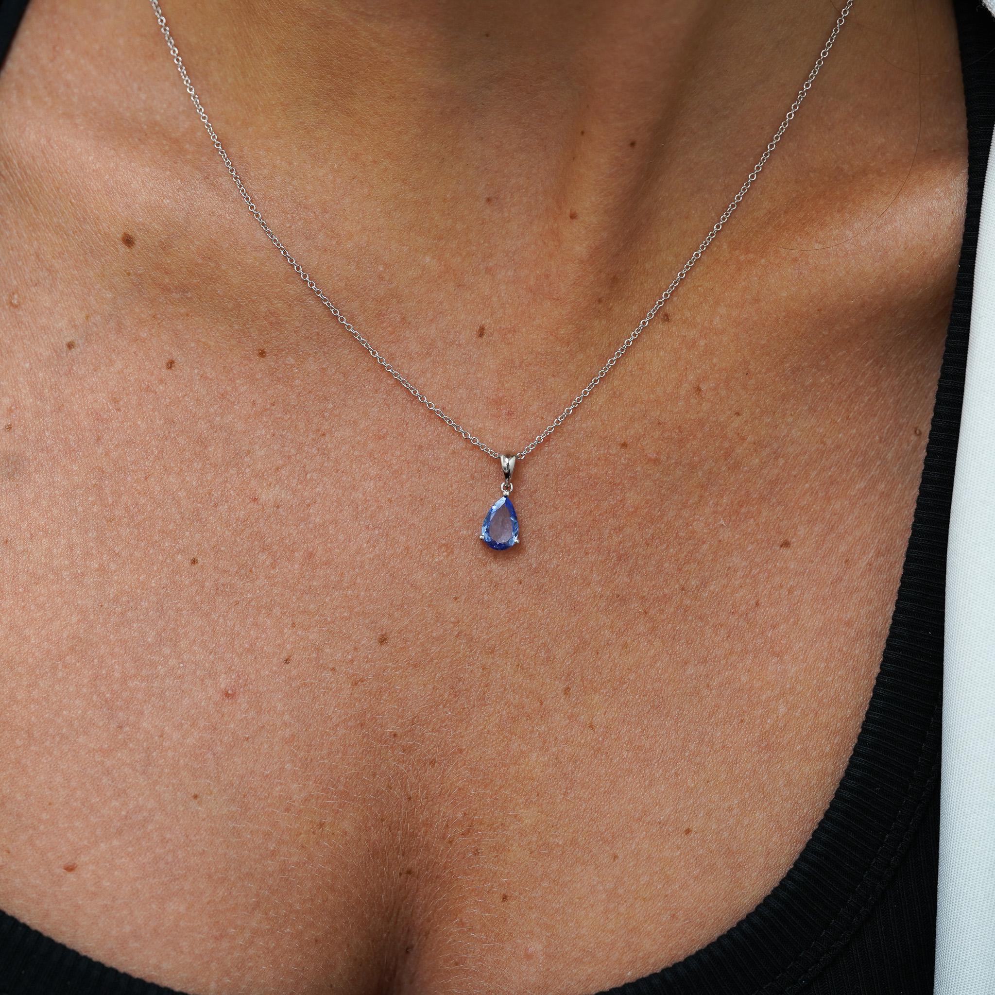 Natural 2 Carat Pear Cut Tanzanite in 18K White Gold Teardrop Pendant Necklace - Image 2